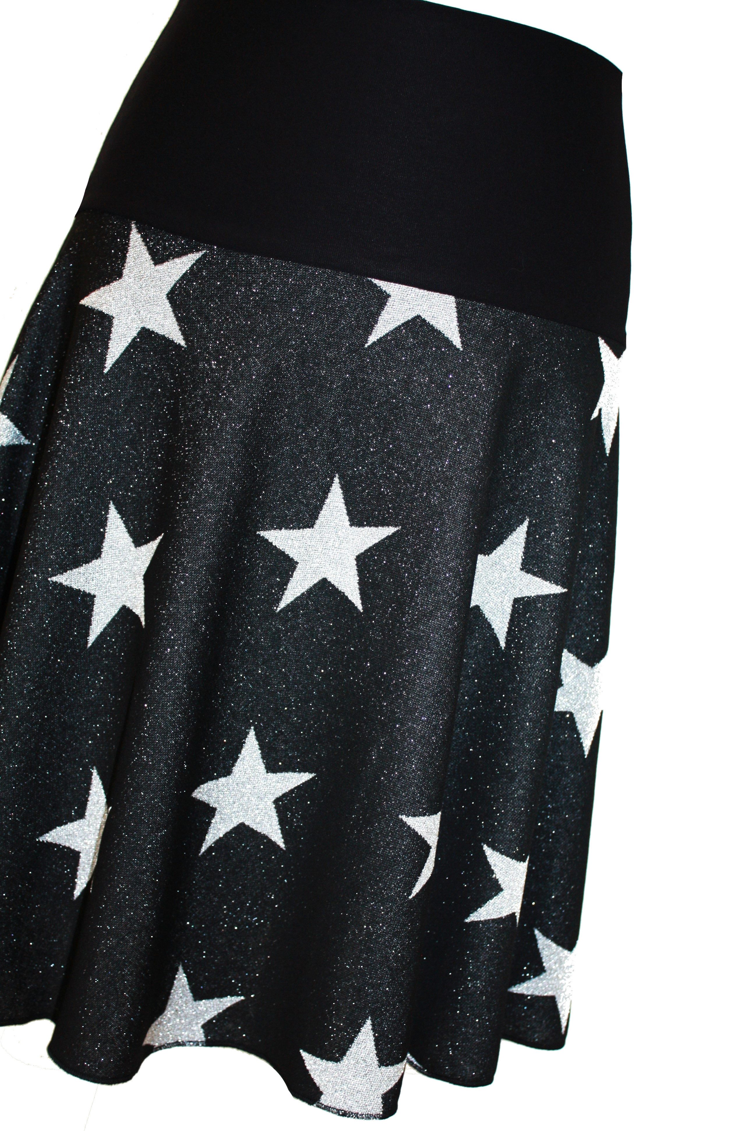 dunkle design Strickrock Schwarz Grau Blau Silber 57cm elastischer Bund