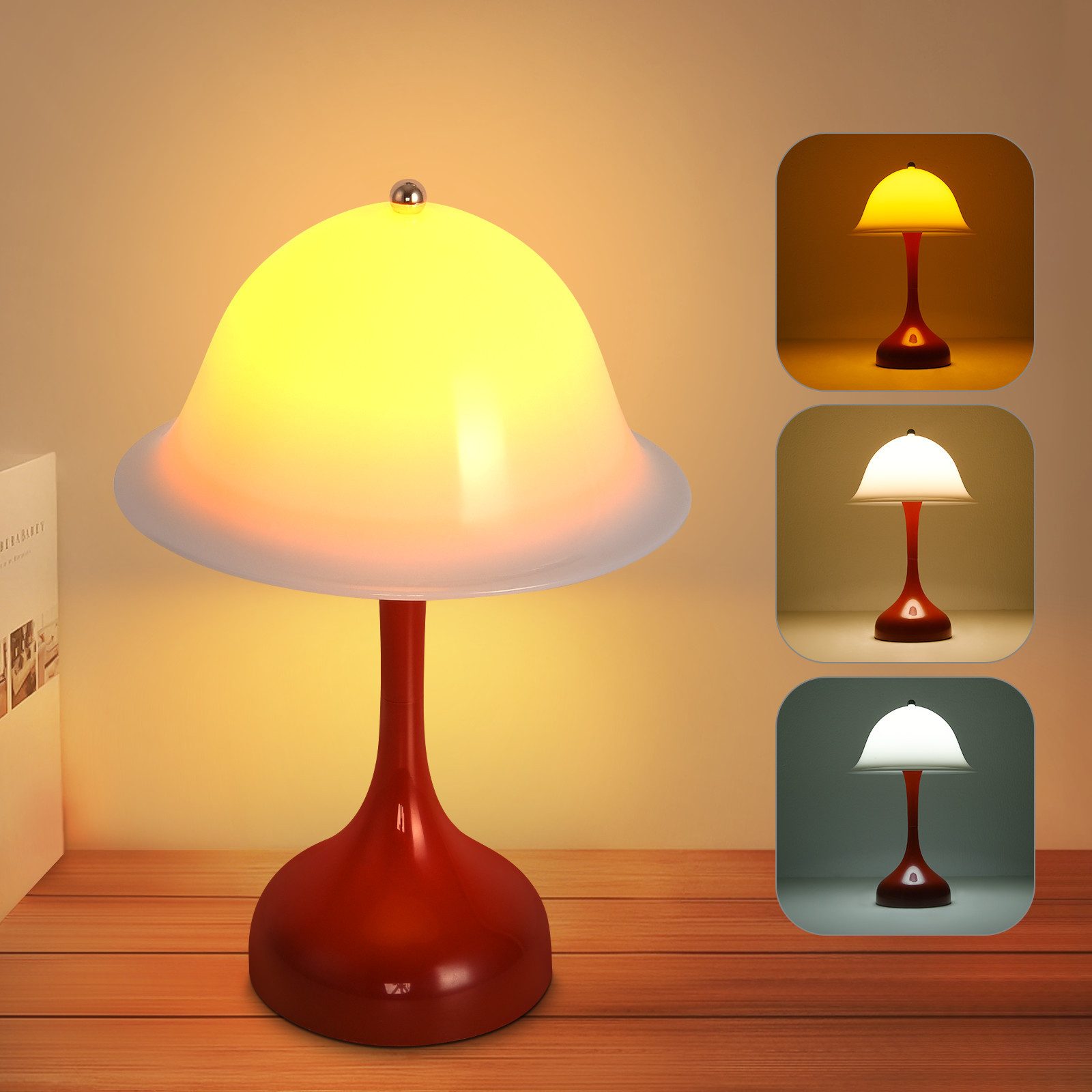 ZMH LED Tischleuchte Akku Tischleuchte Touch Dimmbar Schlafzimmerlampe USB, 3000-6500K