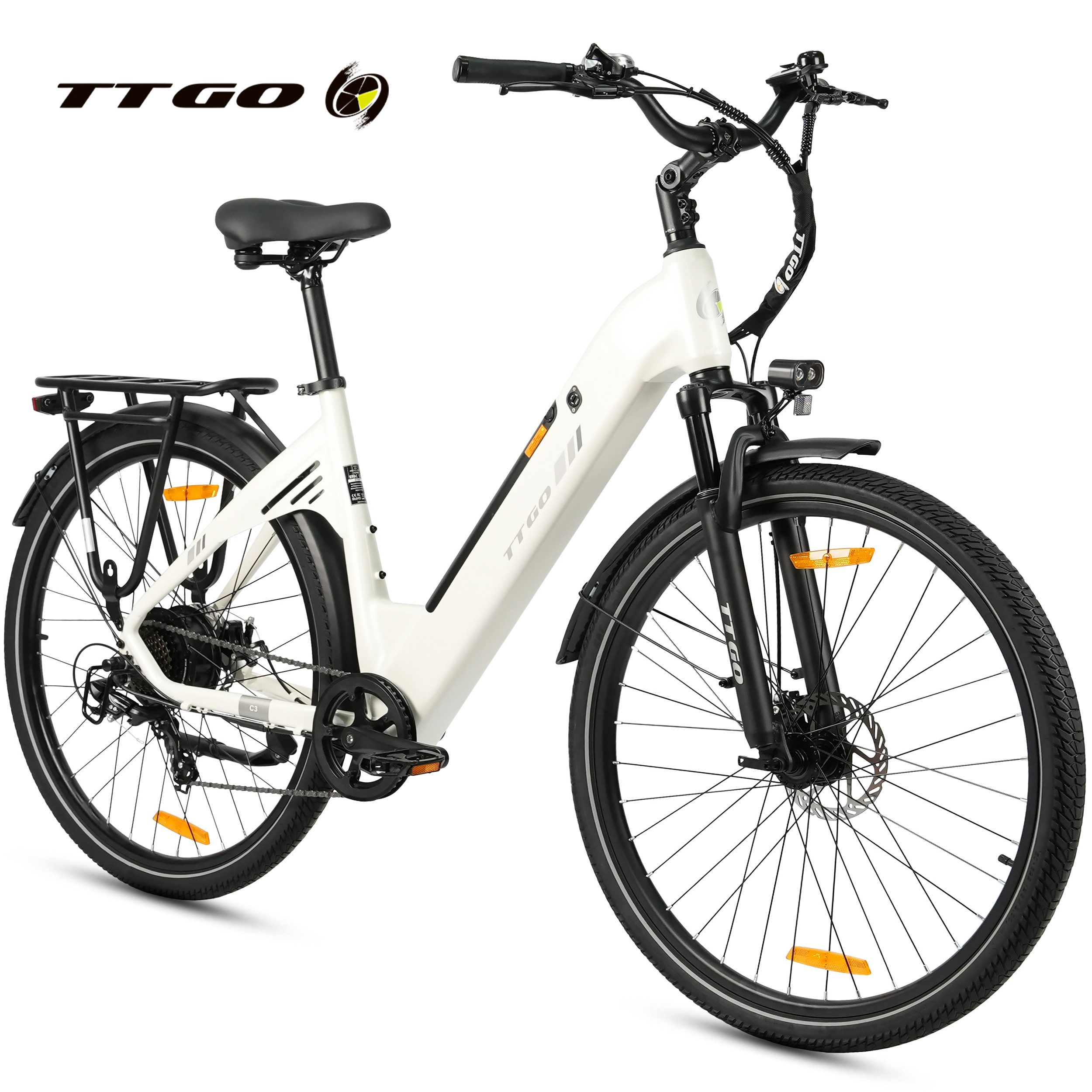 TTGO E-Bike Cityrad 28 x 2,0 Zoll, 150km Reichweite, C3 2.0, Elektrofahrrad, Pedelec, 7 Gang, Kettenschaltung, Heckmotor, 650 Wh, 5 Stufen, Leicht nur 25kg, Tiefeinsteiger-Rahmen, bis zu 130kg