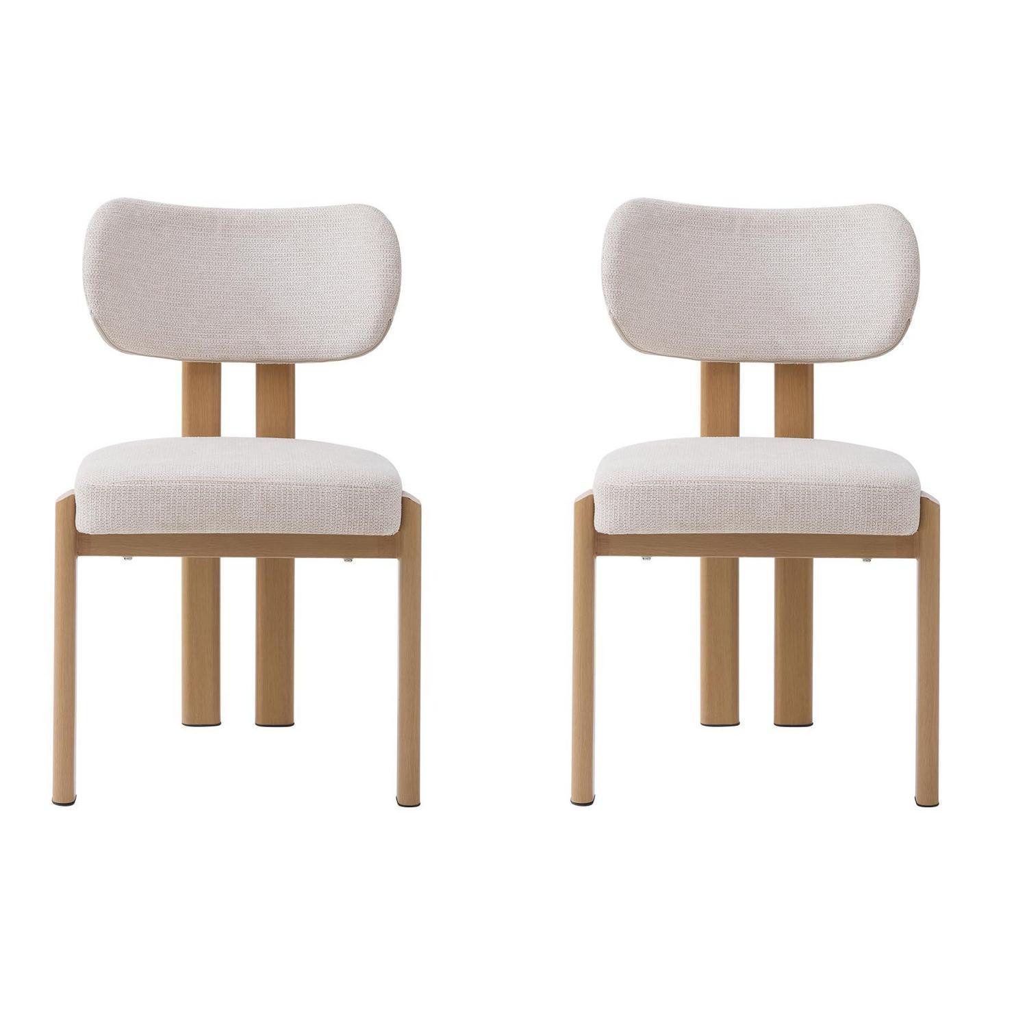 LuxusKollektion Esszimmerstuhl Esszimmerstuhl 2er Set Leinen Metallgestell Walnussoptik Beige 2er-Set