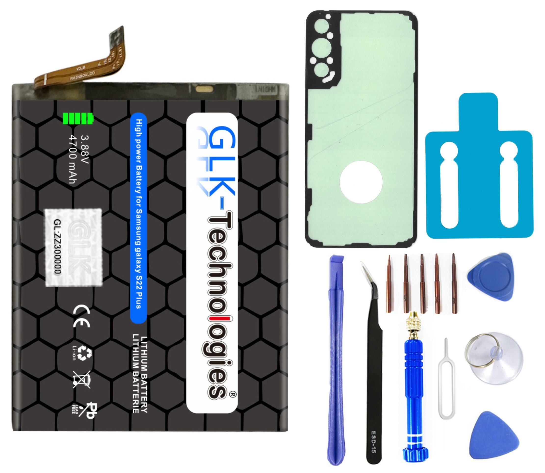 GLK-Technologies Akku für Samsung Galaxy S22 Plus (S906B) Handy-Akku 4700 mAh, Inklusive Profi Werkzeug Set