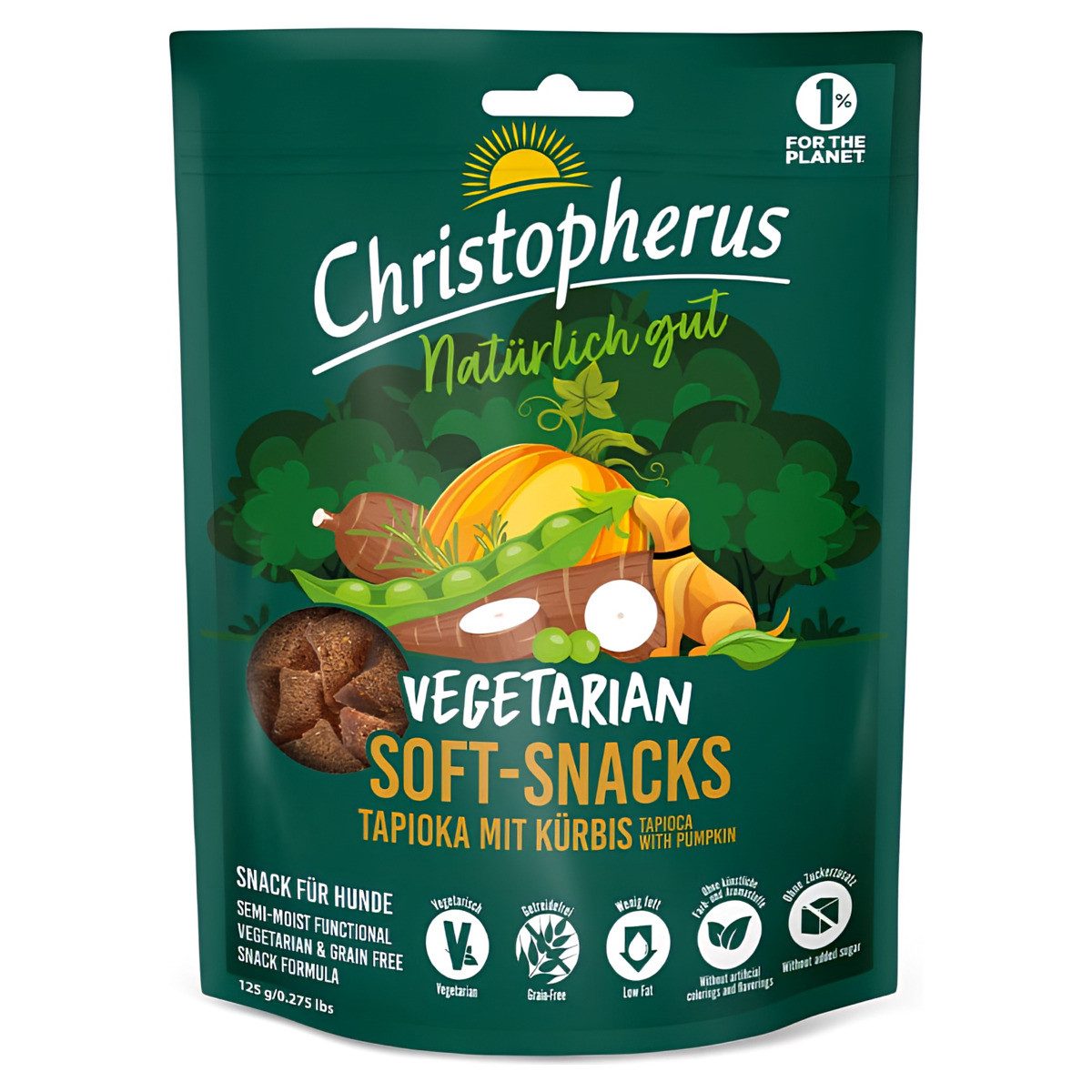 Christopherus Vegetarian Soft-Snacks Tapioka & Kürbis 125 g, Snack für: Hund