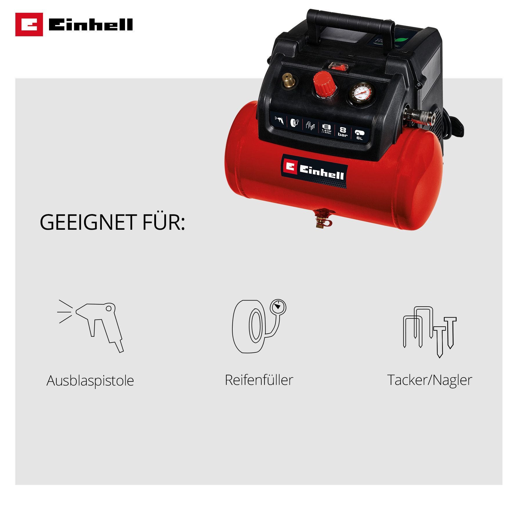 Einhell Kompressor TC-AC 190/6/8 OF, 1200 W, max. 8 bar, 6 l