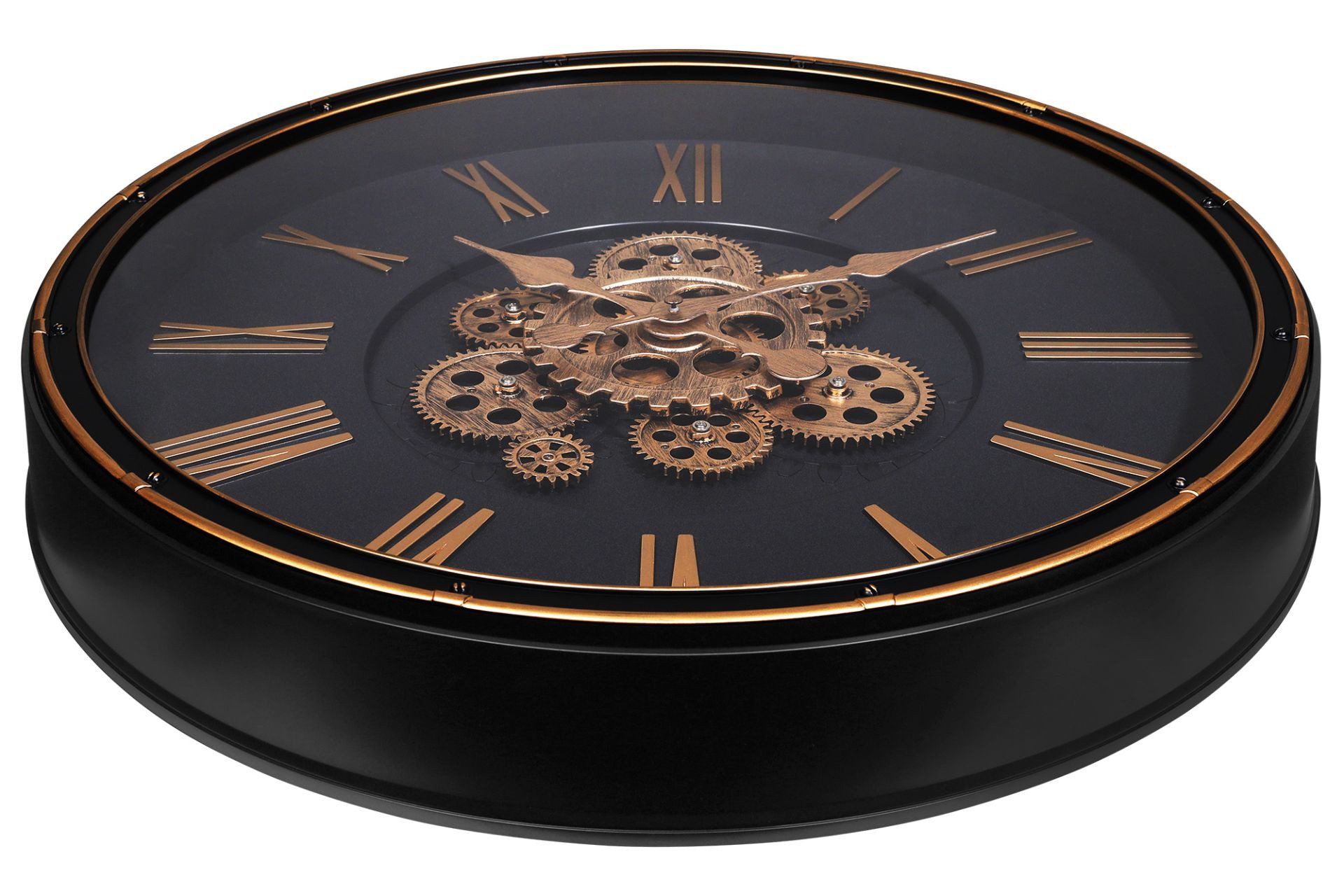 Hermann Jäckle Wanduhr Skelett 3099B 50,5 cm Industrial schwarz roségold bewegliche Zahnräder