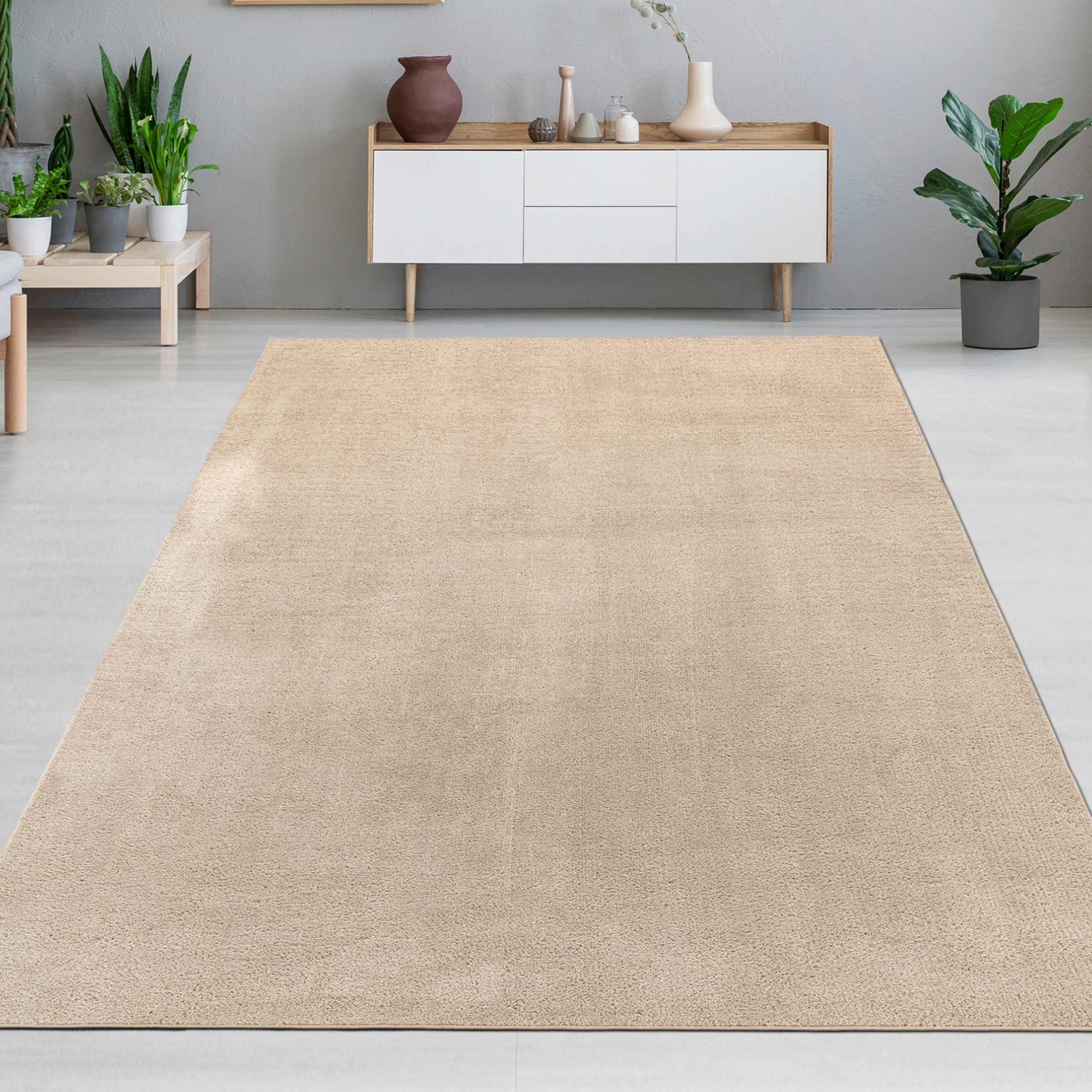 Carpetia Teppich Samtiges Uni-Design, rechteckig, Höhe: 10 mm, samtig weich, pflegeleicht, rutschhemmende Rückseite