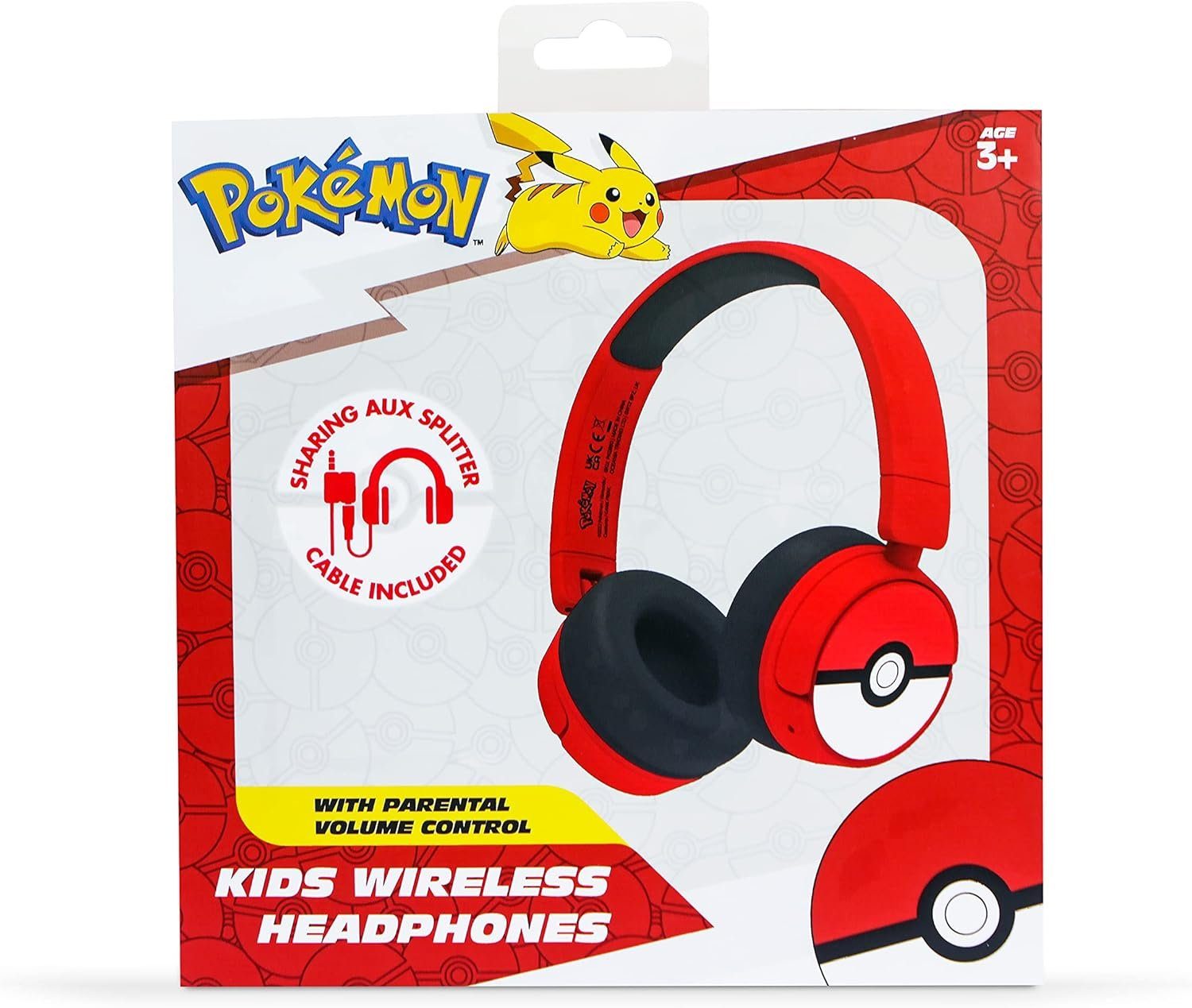 Poké im 3,5-mm-Audio-Sharing-Kabel Rot Kinder-Kopfhörer Ball OTL kabellos, Pokémon Zusätzliches Kinder-Kopfhörer, enthalten) Lieferumfang (Bluetooth,