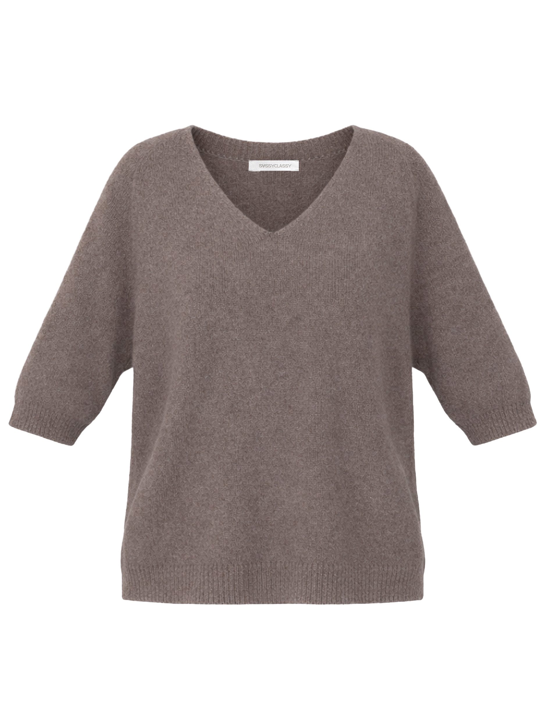 SASSYCLASSY Strickpullover Strickoberteil mit V-Ausschnitt für Damen Feinstrickpullover mit halblangen Ärmeln im lockeren Schnitt