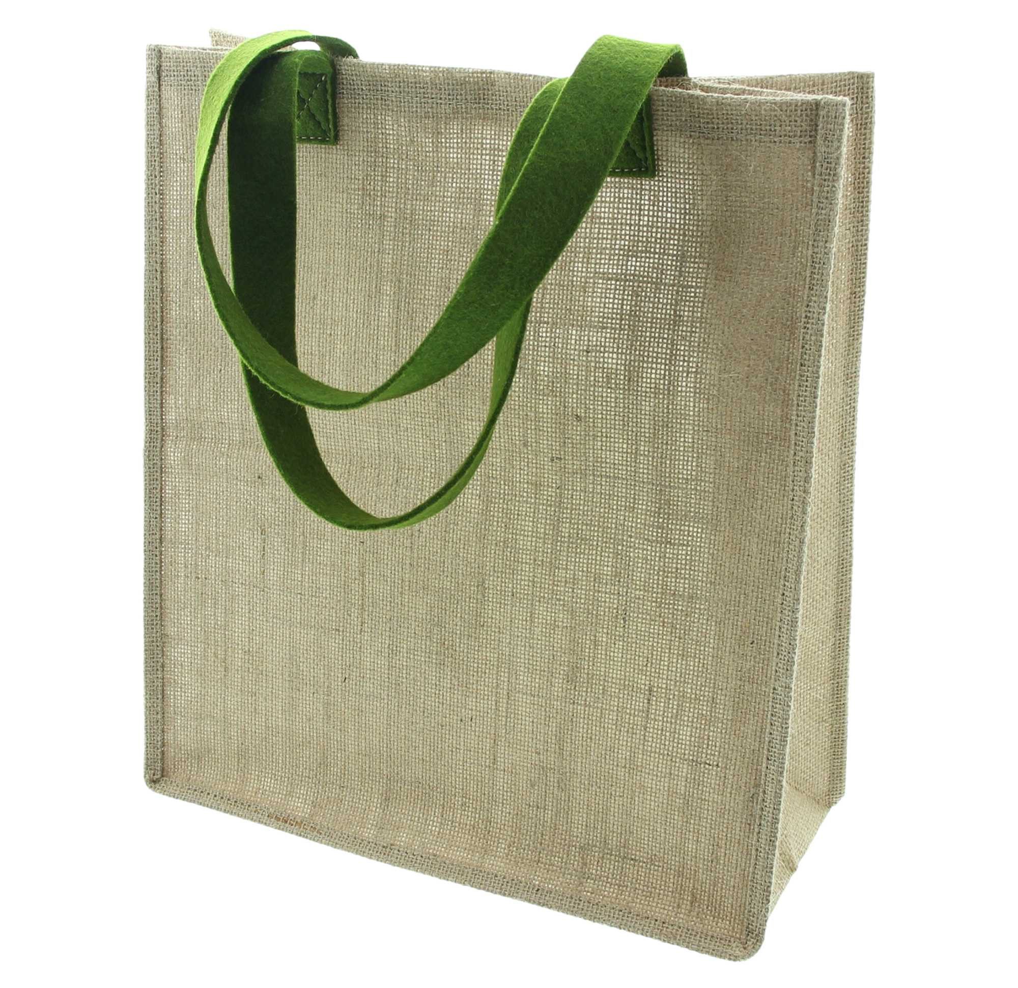 Dekoleidenschaft Tragetasche "Green Nature" Tasche aus Jute Jutetasche natur Einkaufstasche Shopper, Jutebeutel mit 2 Henkeln, Stofftasche, Tote Bag