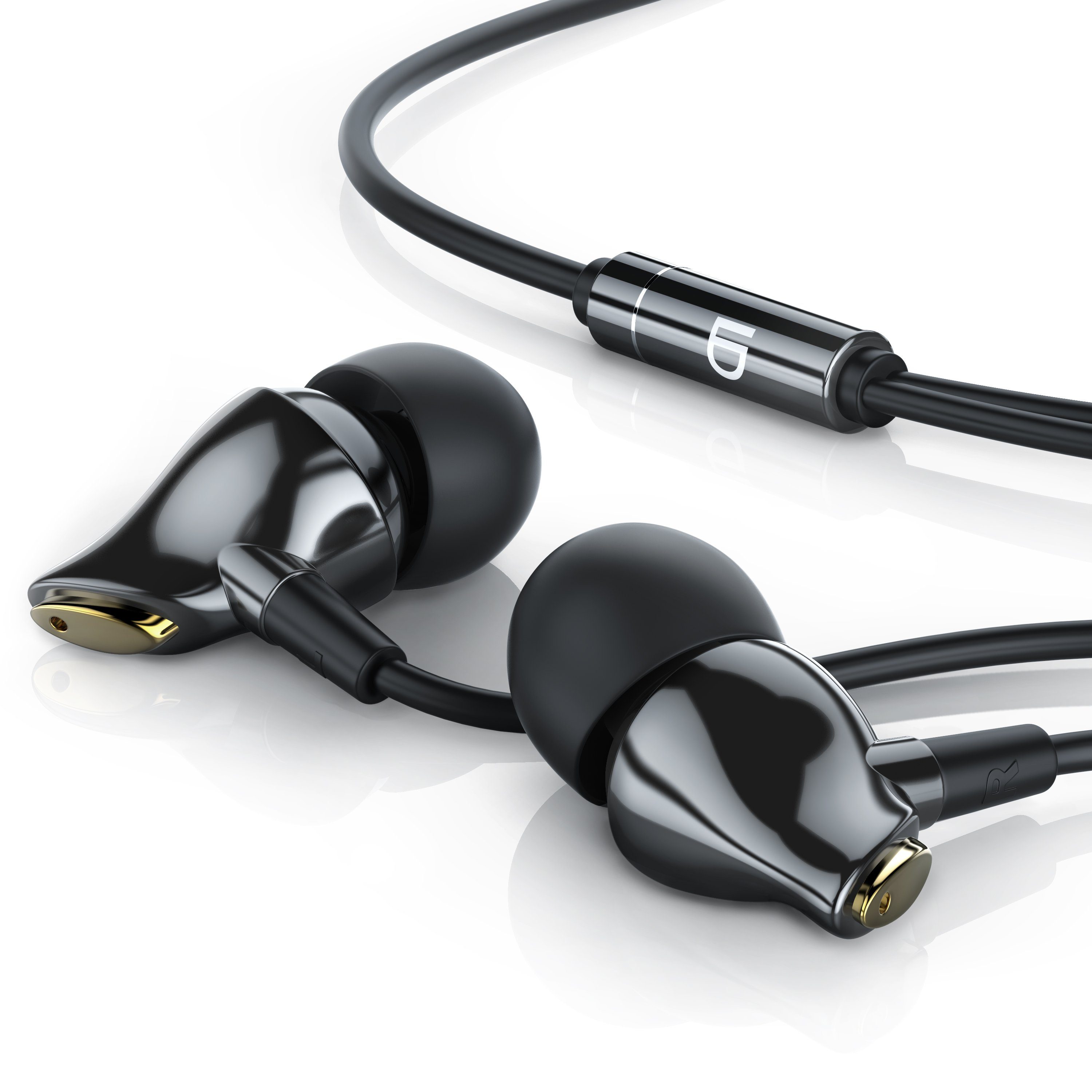 LIAM&DAAN High End Ceramic "Swan" 8mm Treiber, Aramid Kabel, Knickschutz In-Ear-Kopfhörer (3,5 mm Klinkenanschluss, verstärktes Kabel, Gold Edition)