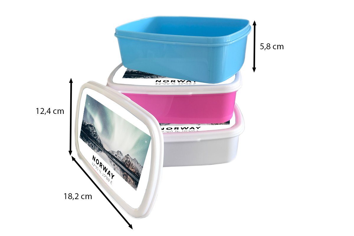 Kunststoff Brotdose rosa Erwachsene, Kunststoff, Wasser, Kinder, Nordlichter - Norwegen Lunchbox Mädchen, (2-tlg), Snackbox, für MuchoWow Brotbox -