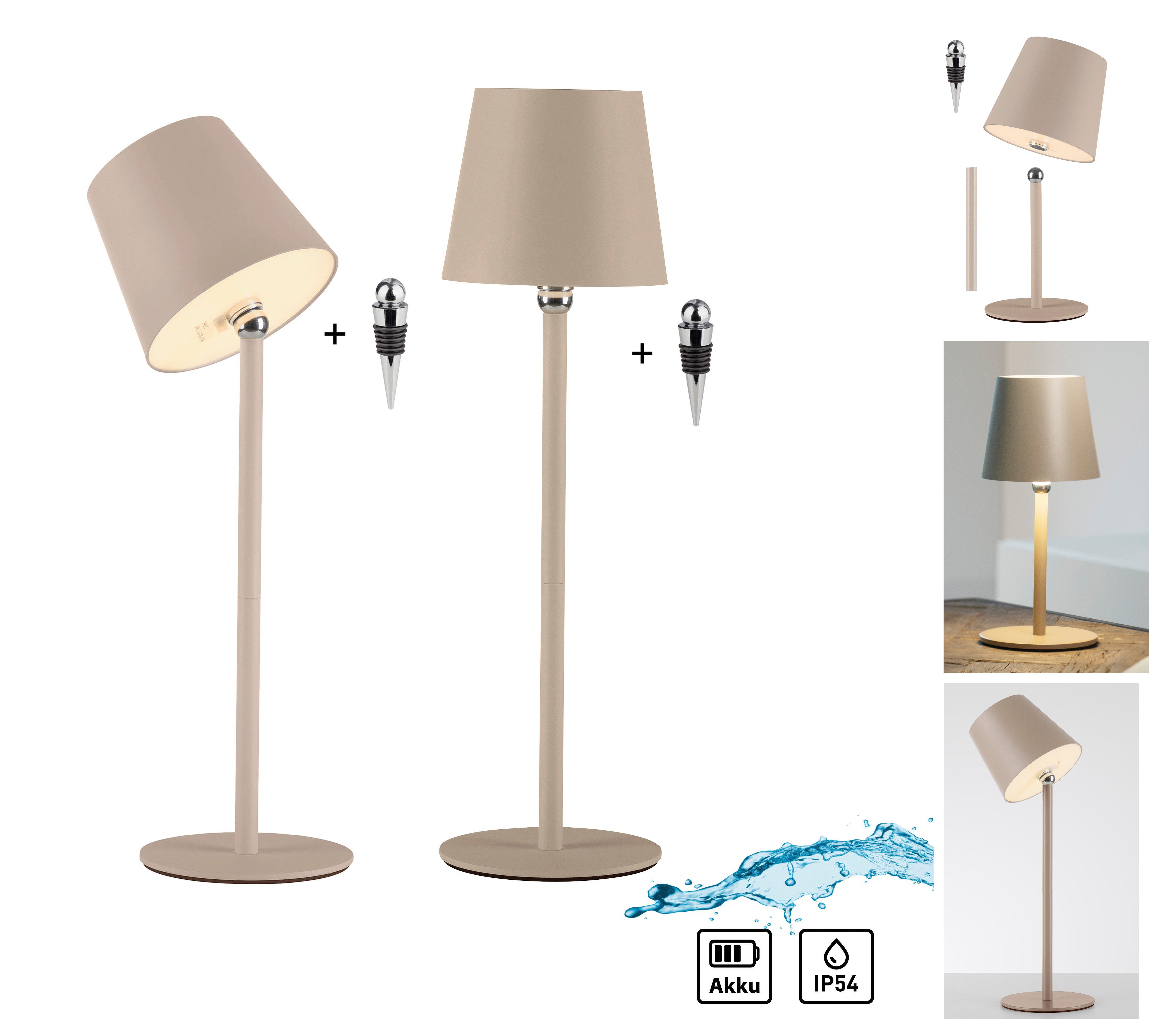 JUST LIGHT LED Tischleuchte BOTERIA - Set 2 Stück, inkl. Flaschenaufsatz, Memoryfunktion, LED fest integriert, Warmweiß, Akkubetrieben, aufladbar, magnetisch, dimmbar, In- und Outdoor