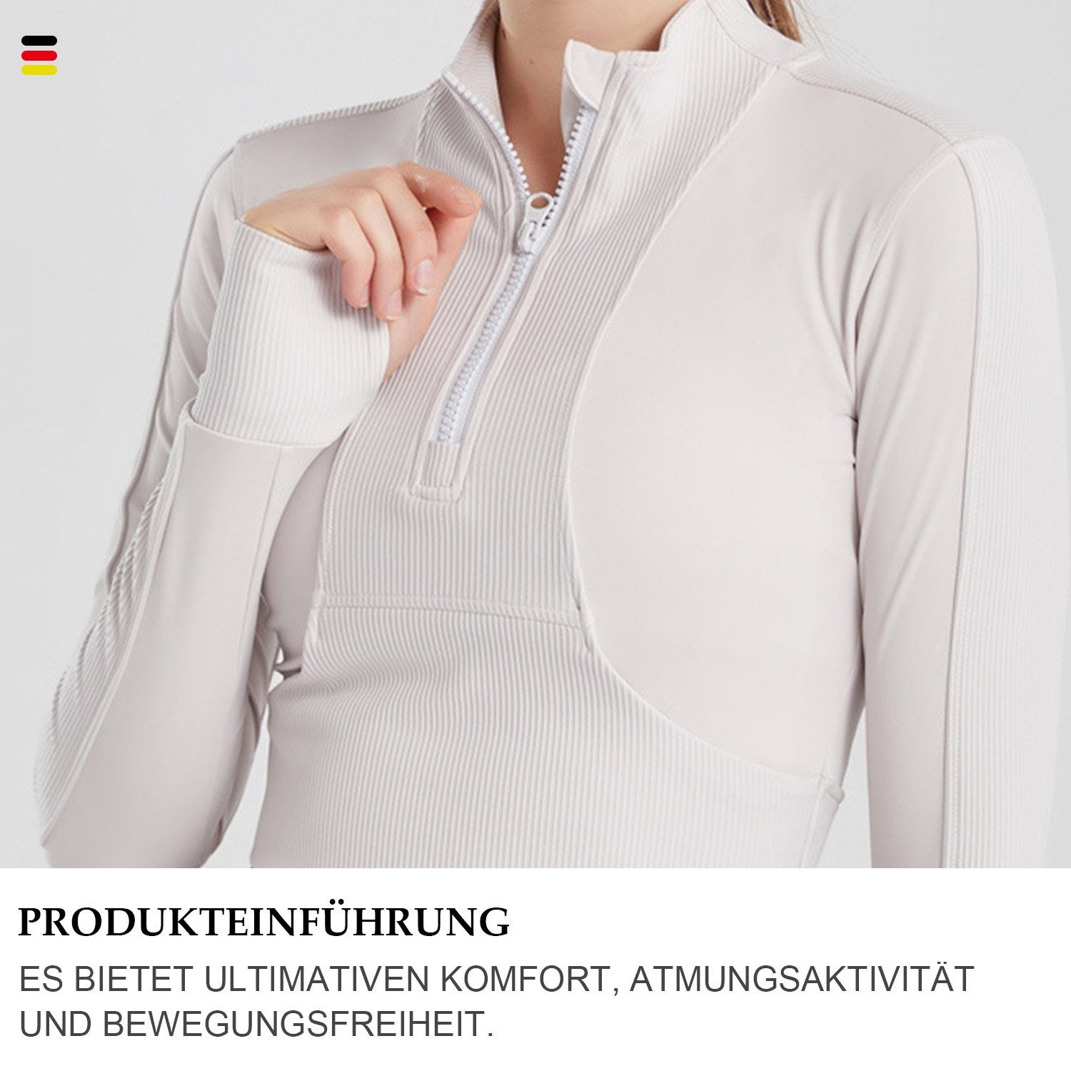 MAGICSHE Funktionsshirt T-Shirt Top Sweatshirt Weiß Damen Fitness Reißverschluss Leicht Halber Brust Design