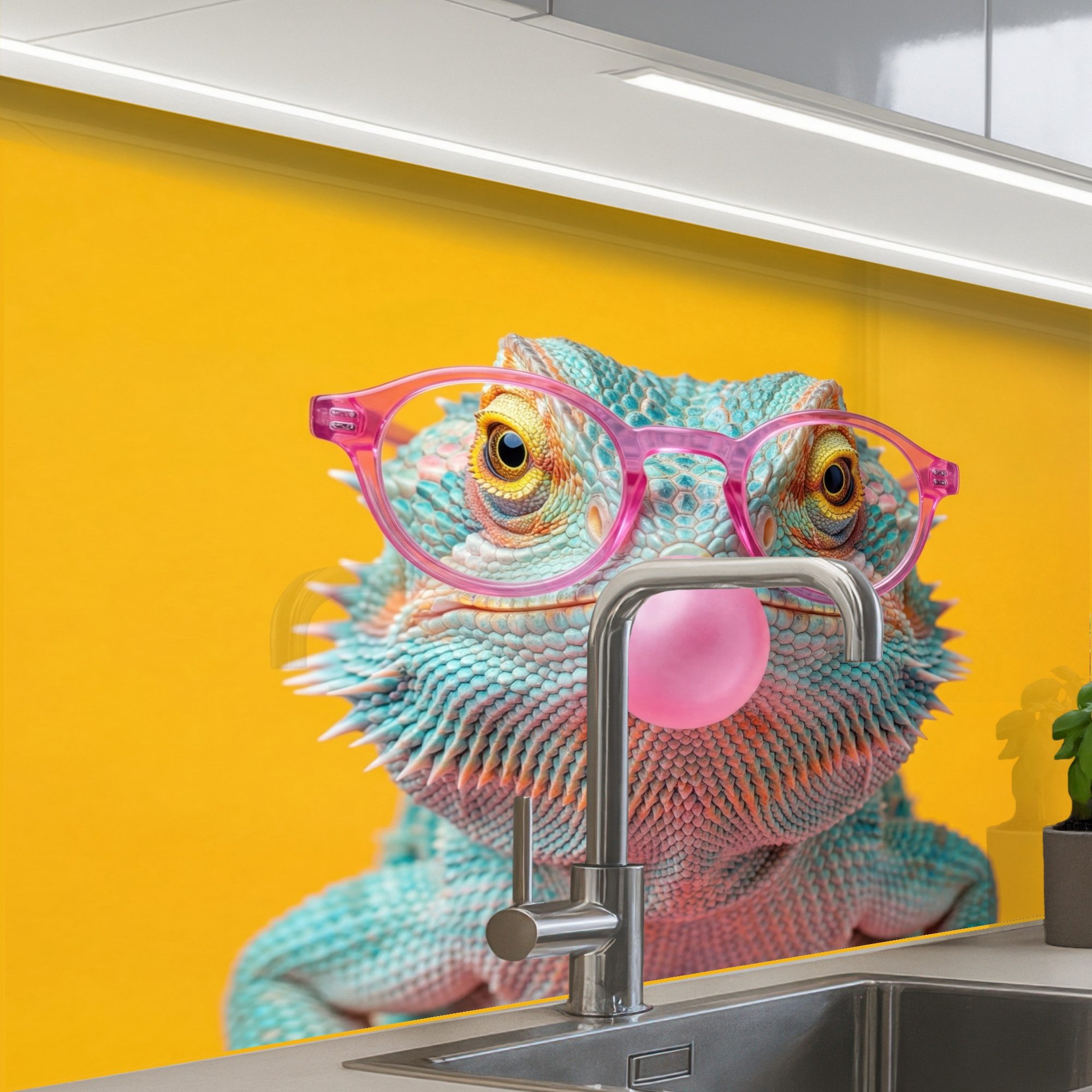 KitchenYeah Küchenrückwand selbstklebend (keine Folie) Chamäleon - Kaugummi - Farbenfroh, (1-tlg), Spritzschutz, Küche, Rückwand, Küchenwand, Küchenfront, 80x60 cm