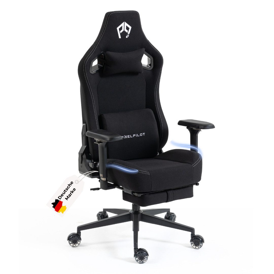 PixelPilot Gaming-Stuhl Gaming Stuhl mit 4D-Armlehne, Fußstütze, Kopf- und Lendenwirbelstütze