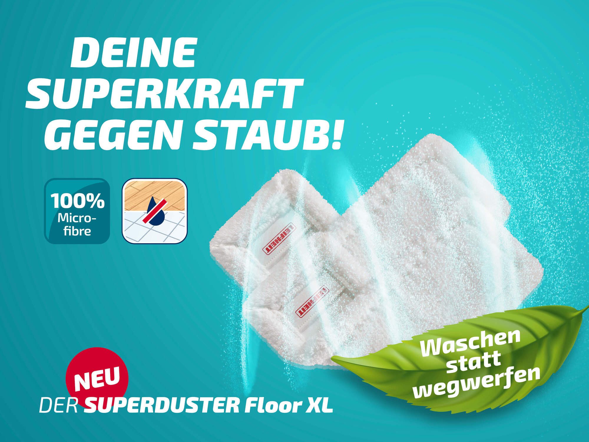 Leifheit Staubbezug SUPERDUSTER Floor XL 2er Set Wischbezug (Mikrofaser, 18.0x50.0 cm, 2-tlg., langlebig, für Fliesen, Parkett, Stein, maschinenwaschbar)