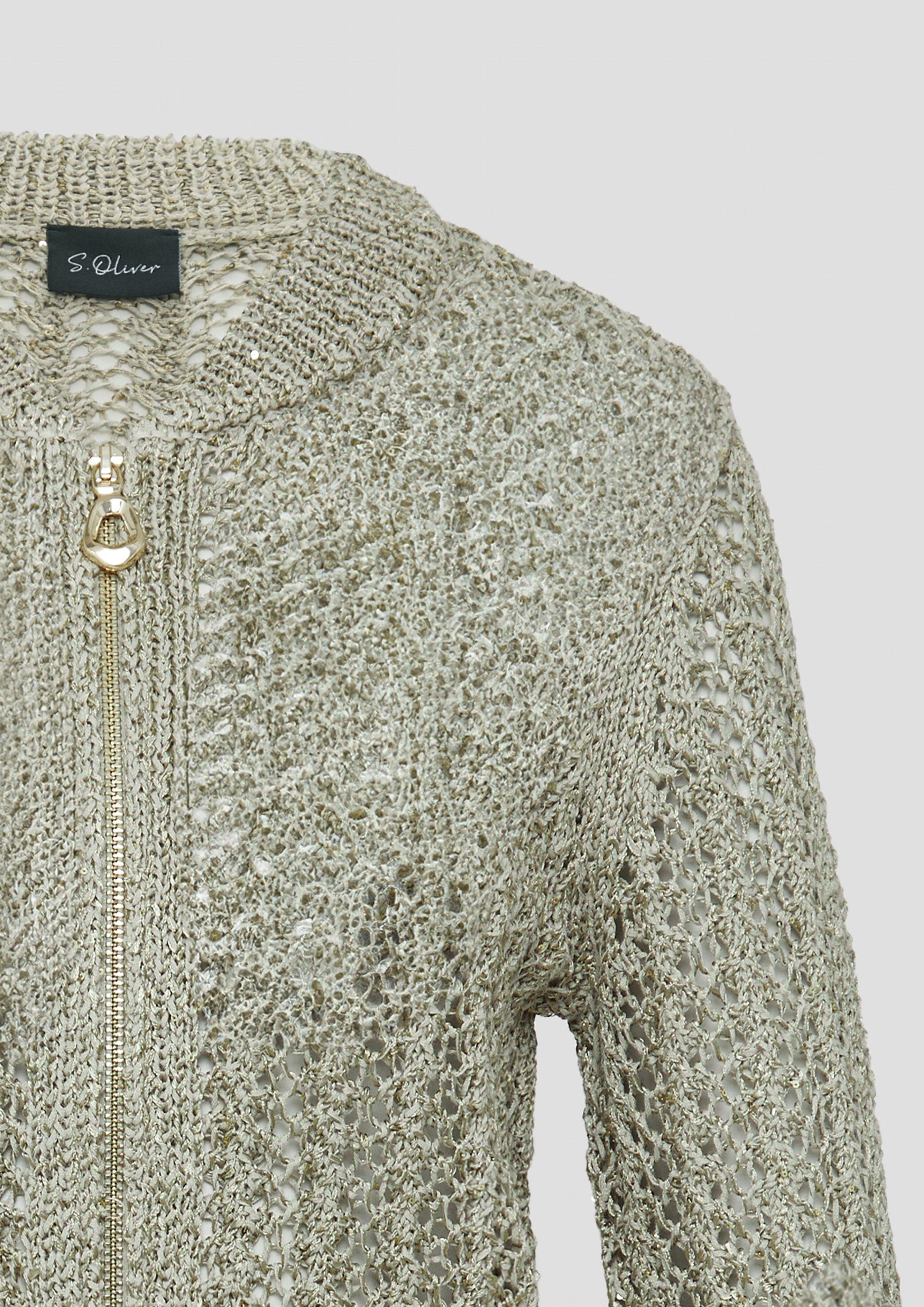 Strickjacke Blouson aus Ajourstrick mit Pailletten