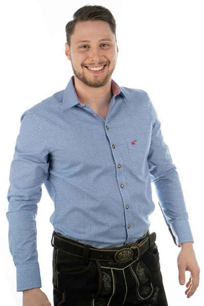 OS-Trachten Trachtenhemd Wacodu Langarmhemd mit Hirsch-Stickerei auf der Brusttasche