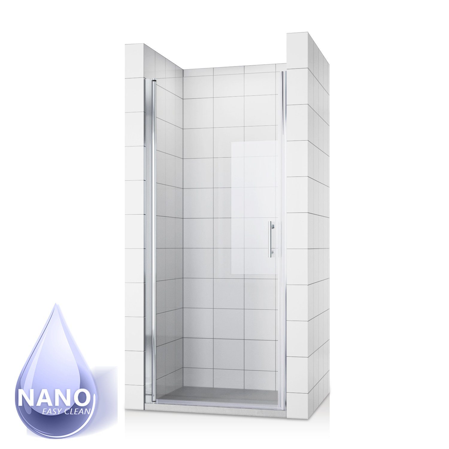 SONNI Dusch-Pendeltür Pendeltür Dusche, 70cm - 90cm,Drehtür,Nischendrehtür Höhe 185/195cm, 70x185 cm, ESG Glas mit Nano Beschichtung,links und rechts montierbar