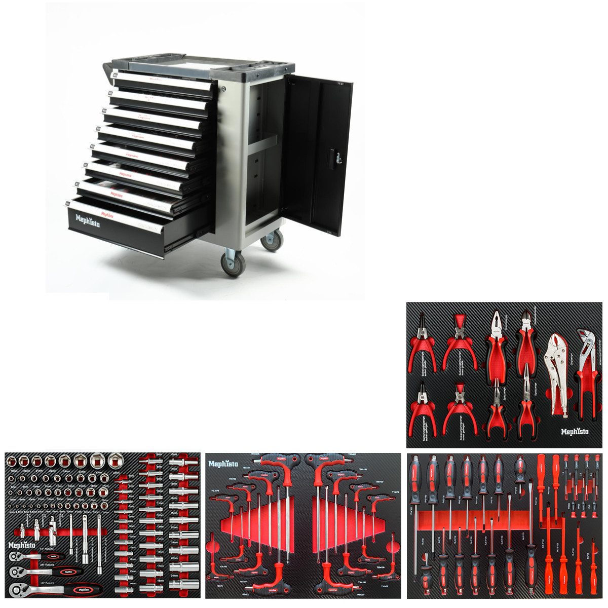 Mephisto-Tools Инструментwagen, (fertig montiert und bestückt), Schubladen abschließbar und bis je 35 kg belastbar, 2 Schlüssel inkl.