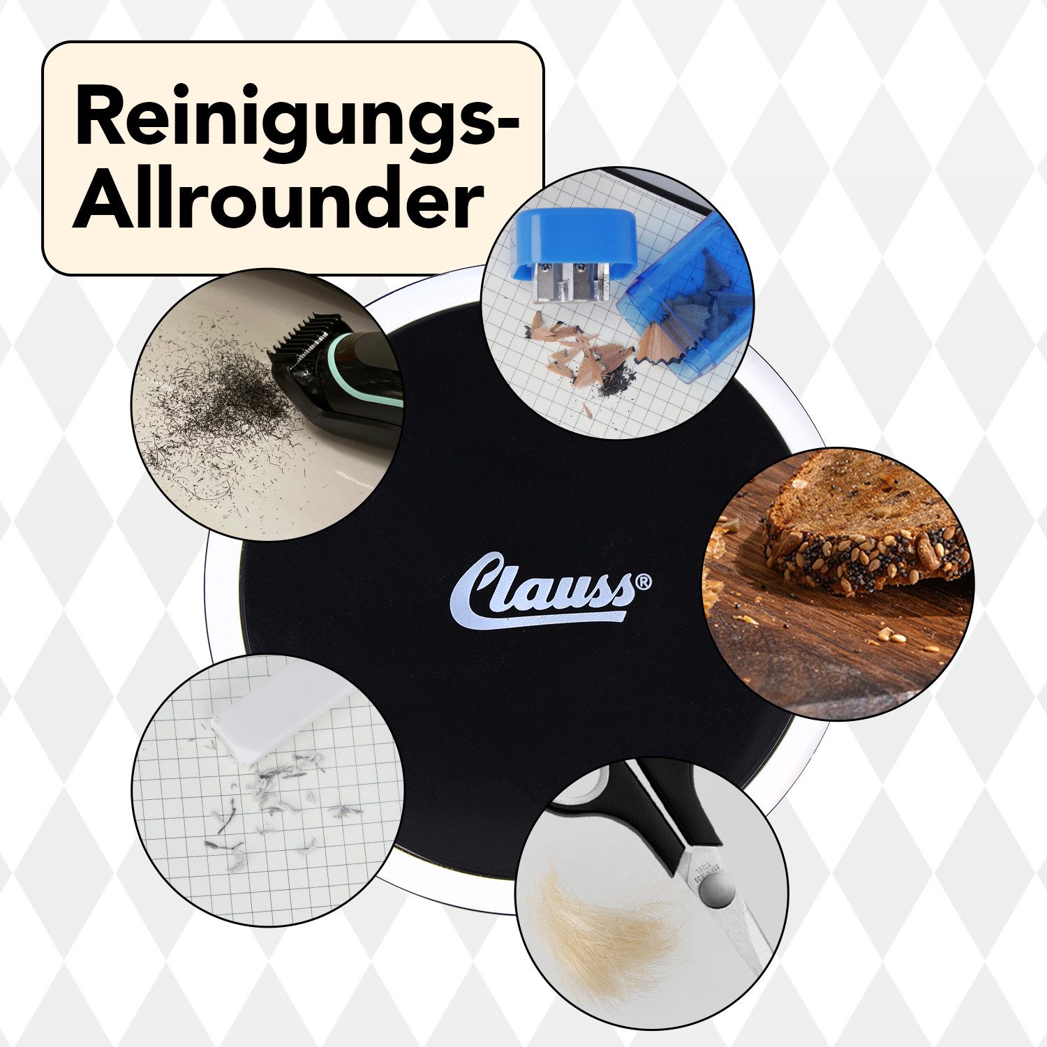 CLAUSS Akku-Handstaubsauger 2Clean Tischstaubsauger Schwarz, Mini Staubsauger Büro Gadget, Ideal für Büro, Haushalt oder Auto