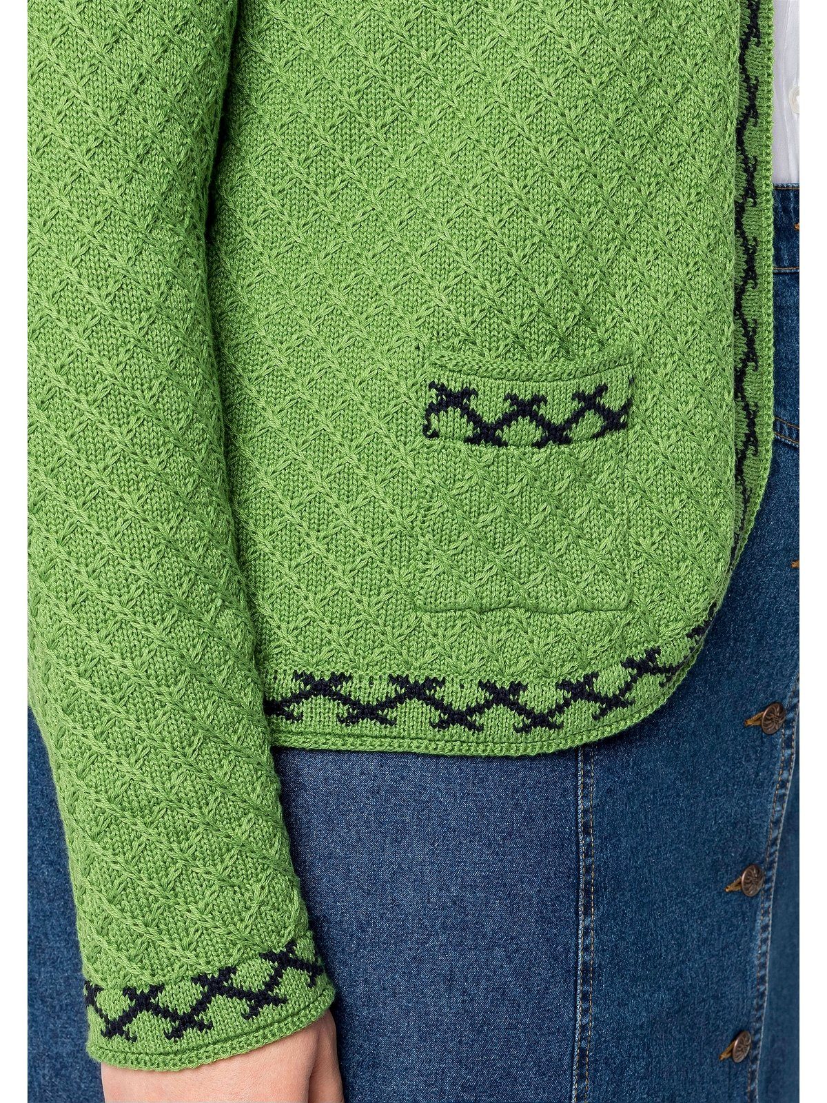 grün mit Trachten-Look Größen Sheego Strickjacke Große Zierborte im