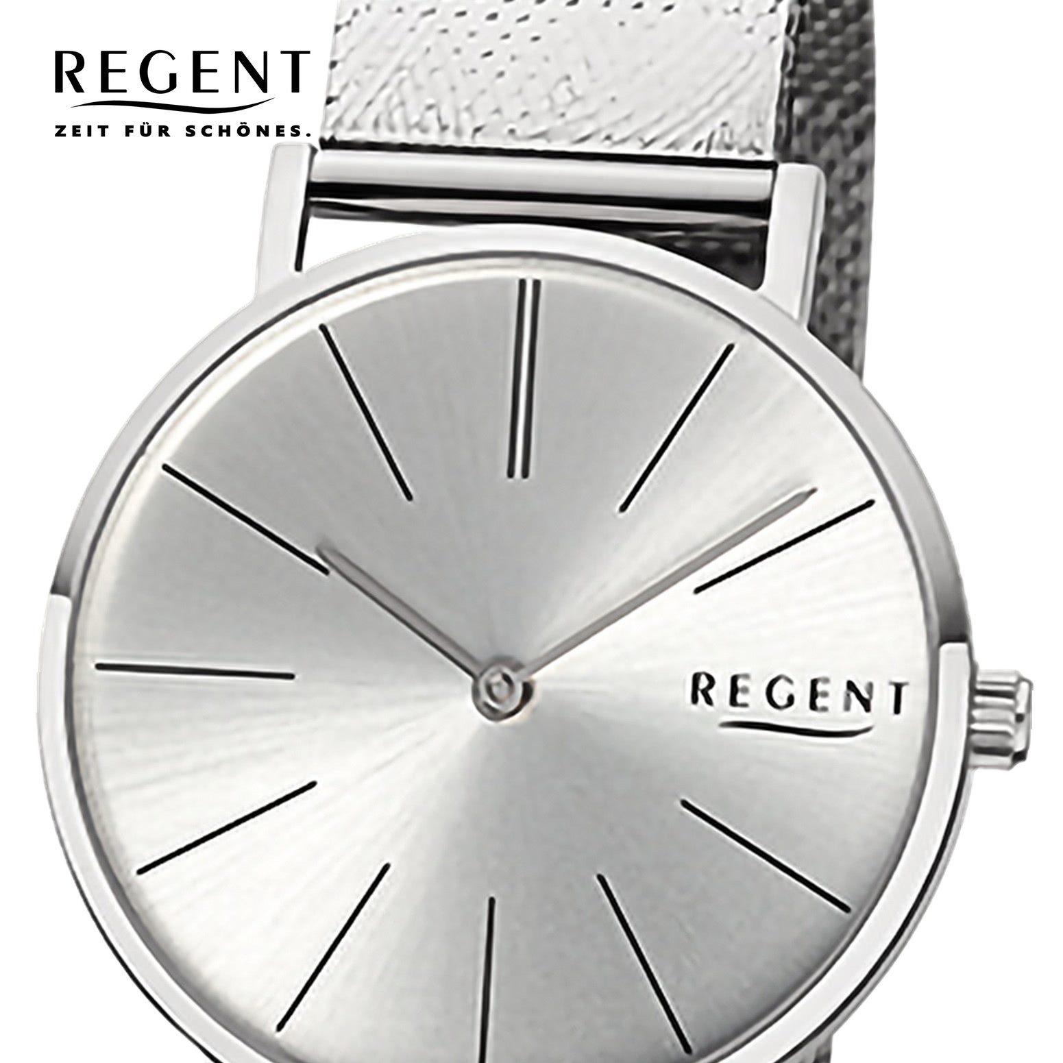 Regent Quarzuhr Regent Damenuhr Edelstahl-Armbanduhr, (Analoguhr), Damenuhr rund, mittel (ca. 32mm) Mesh Metallarmband, Casual-Style