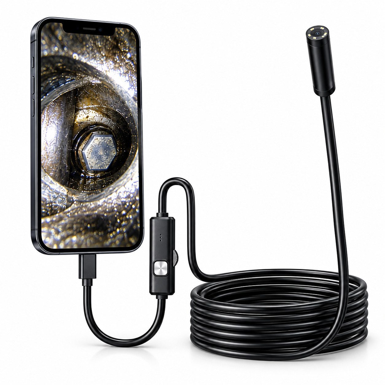 HS.SUPPLY KFZ Endoskopkamera, Handy Endoskop Kamera, Endoskop Inspektionskamera (VGA, Direkt einsatzbereit, IP67-geschützter Kamerakopf, 6 einstellbare LED-Leuchten)