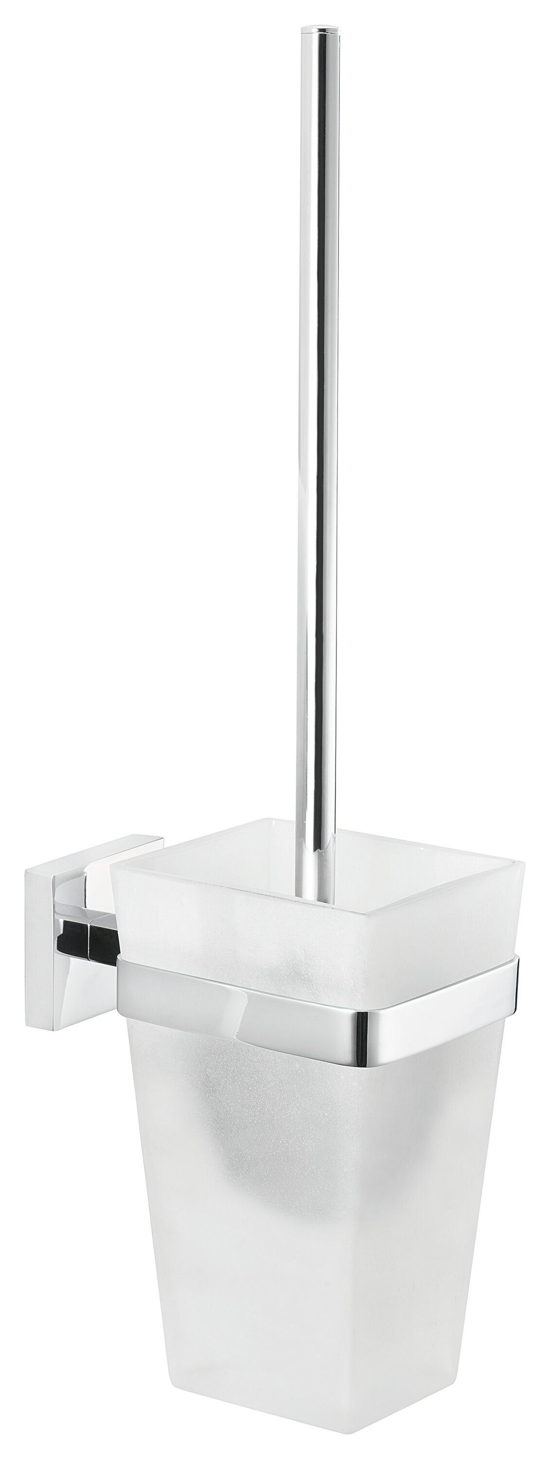tesa WC-Reinigungsbürste DELUXXE WC-Bürstenhalter ohne Bohren - 39,6 cm : 12,5 cm : 9,7 cm, Wandmontage, Gäste-WC, Badezimmer, (Packung, 1-tlg), selbstklebende WC-Bürste für Wandmontage - chrom - silber glänzend