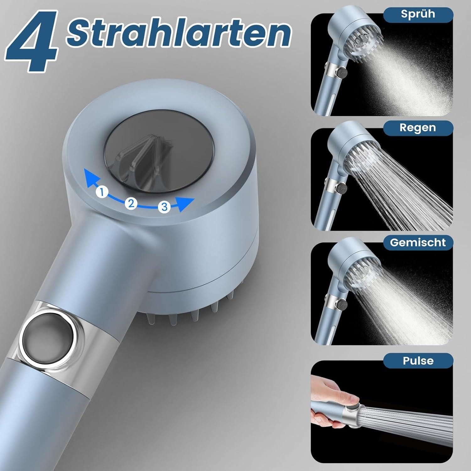 LuxusKollektion Handbrause Hochdruck-Duschkopf mit Filter, wassersparend, 4 Sprühmodi, 1,5m – Bild 2 von 5