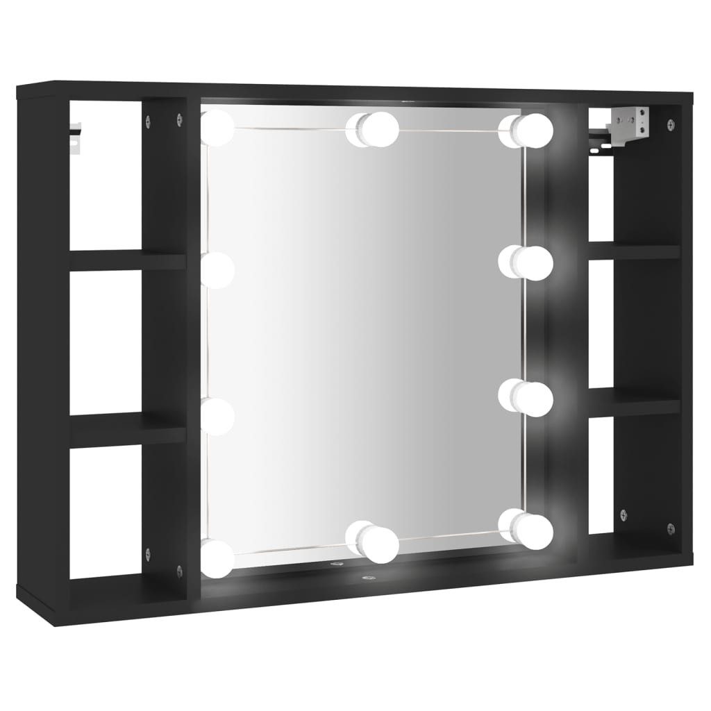 vidaXL Badezimmerspiegelschrank Spiegelschrank mit LED Schwarz 76x15x55 cm (1-St)