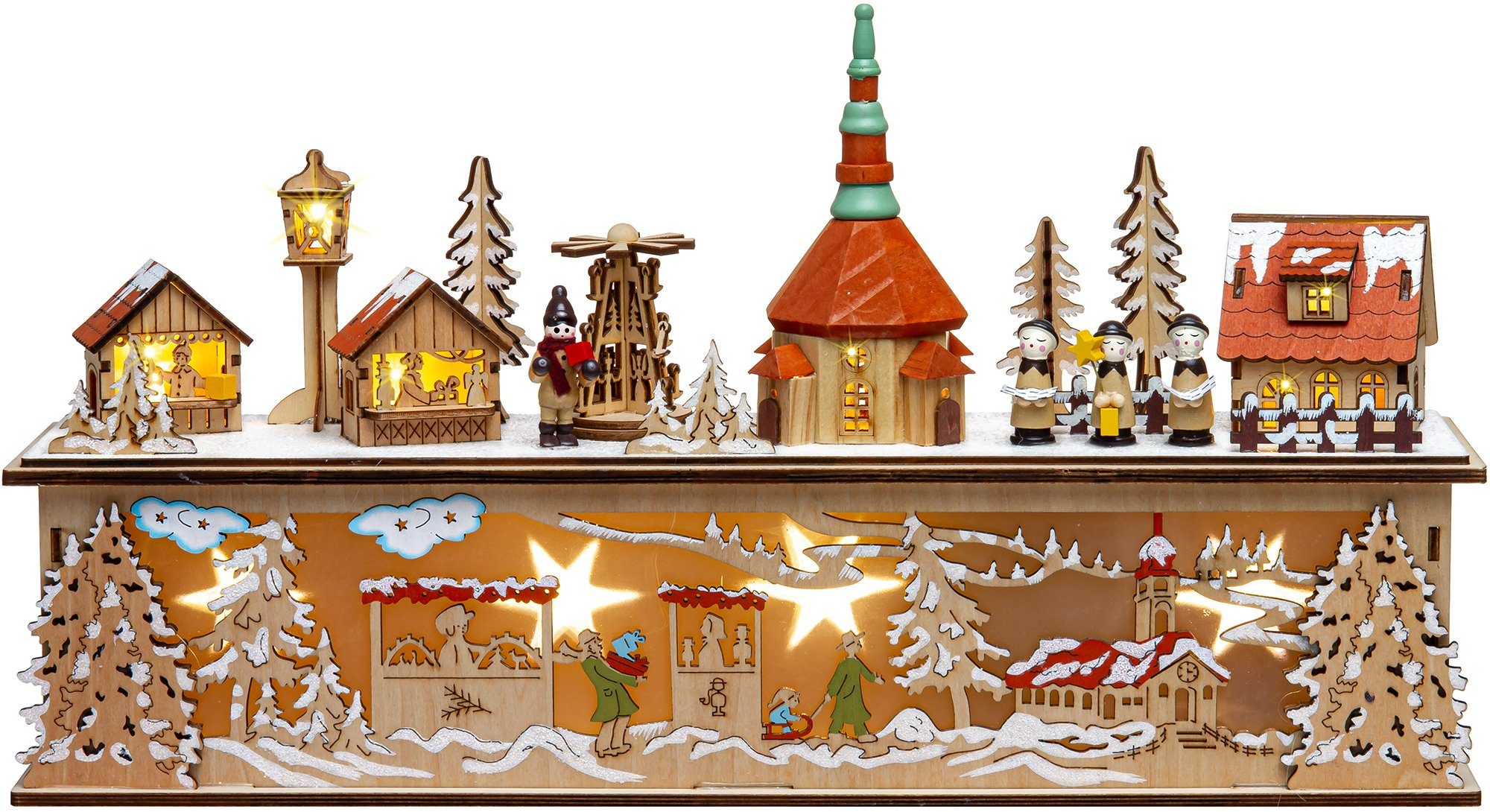 SIKORA Schwibbogen LB09 SEIFFENER Weihnachtsmarkt Lichtersockel mit LED Beleuchtung