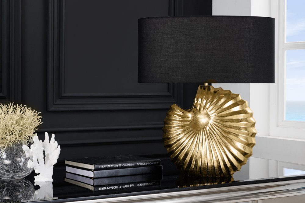 60cm Metall schwarz, Muschel Wohnzimmer Tischleuchte Maritim · gold SHELL Leuchtmittel, · · · · / ohne Maritim riess-ambiente Stoff Ein-/Ausschalter,