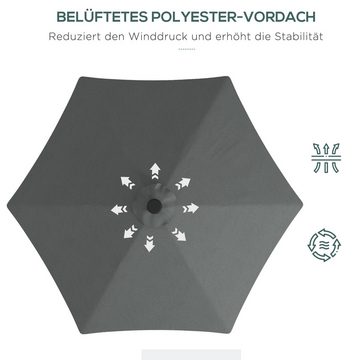 Outsunny Sonnenschirm Ø290 cm Ampelschirm mit UV-Schutz, LxB: 290x290 cm, LED Balkonschirm, Terrassenschirm, mit Schutzhülle, für Garten, Stahl, Dunkelgrau