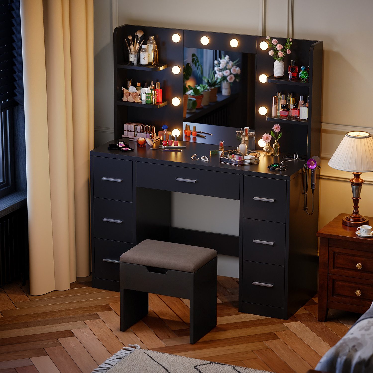 HOMALL Schminktisch Mit dreifarbiger LED-Beleuchtung, mit Spiegel, optional günstig online kaufen