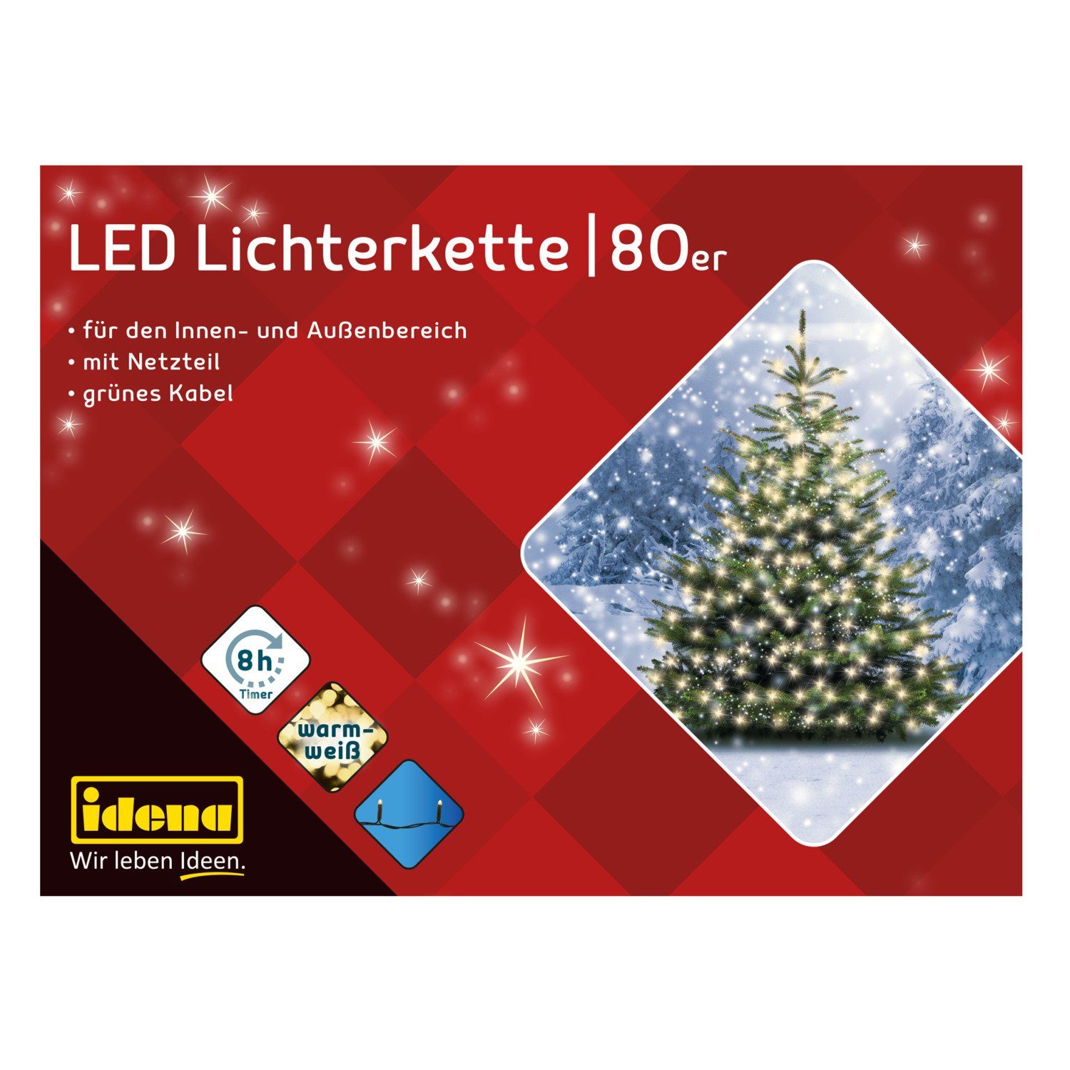 Idena LED-Lichterkette Idena Lichterkette 80 LED warmweiß 8h Timer 15,9m