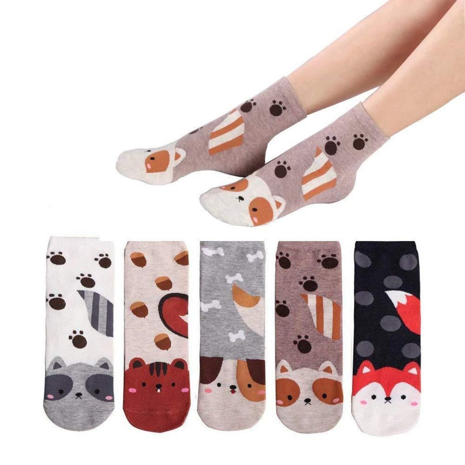 LuxusKollektion Sneakersocken Socken Damen 5 Paar Puppy Muster Baumwolle 36-42