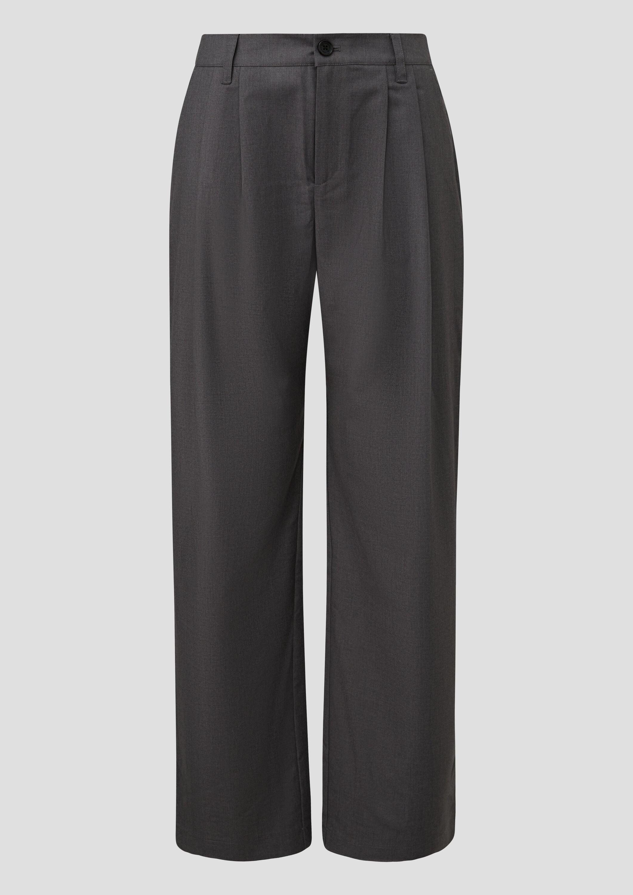 QS Chinos Hose Melierte Wide-Leg-Hose mit Bundfalte