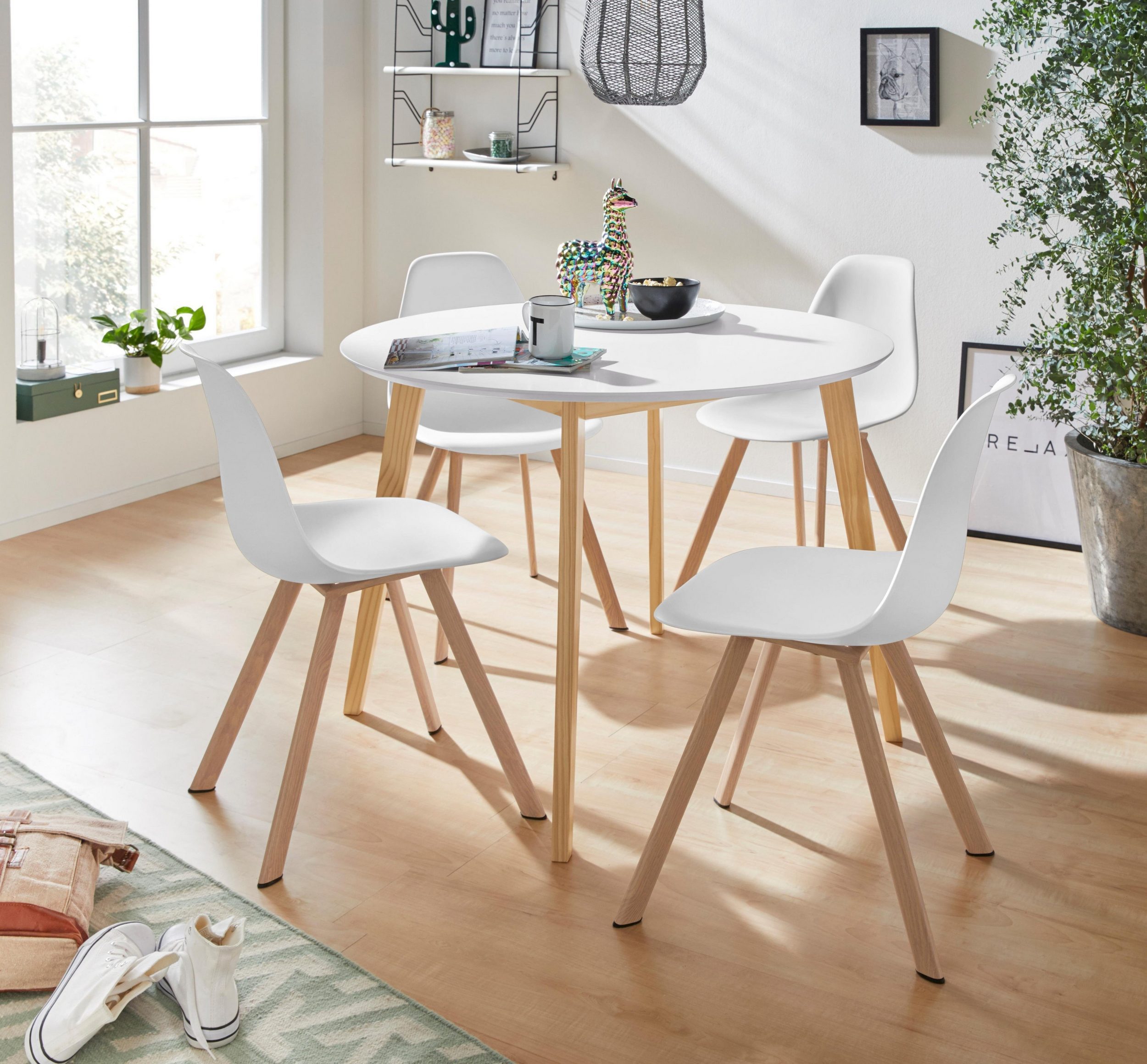 loft24 Esstisch Catelyn - Esszimmertisch Küchentisch Tisch Speisetisch, Tisch rund, MDF, Gestell aus Kiefer, Durchmesser 105 cm