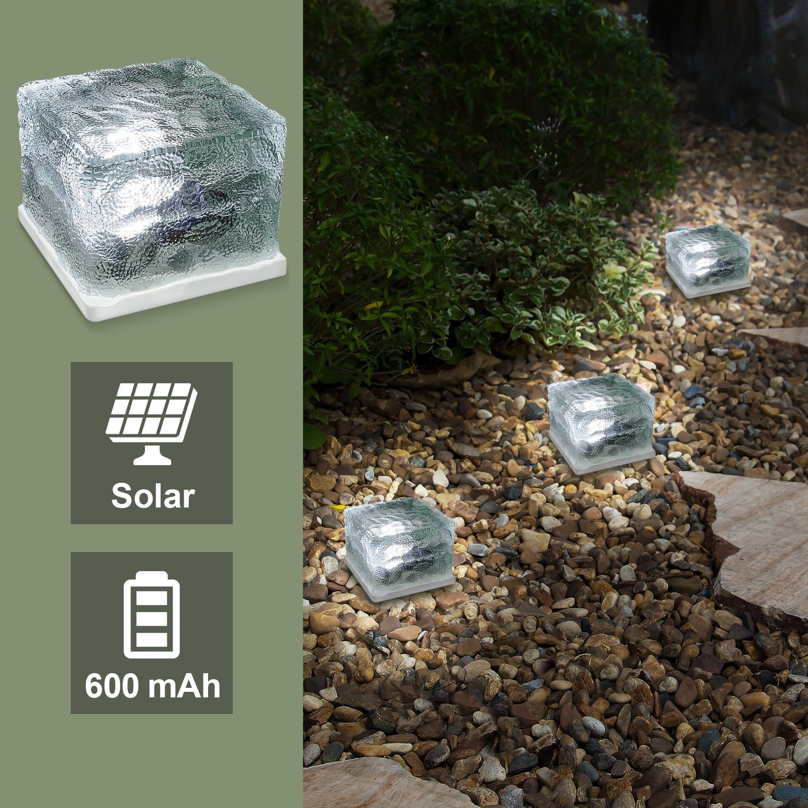 EAXUS LED Solarleuchte LED Eiswürfel Solar Cube Deko, LED fest integriert, Kaltweiß, Mit Dämmerungssensor, tolle Dekoration