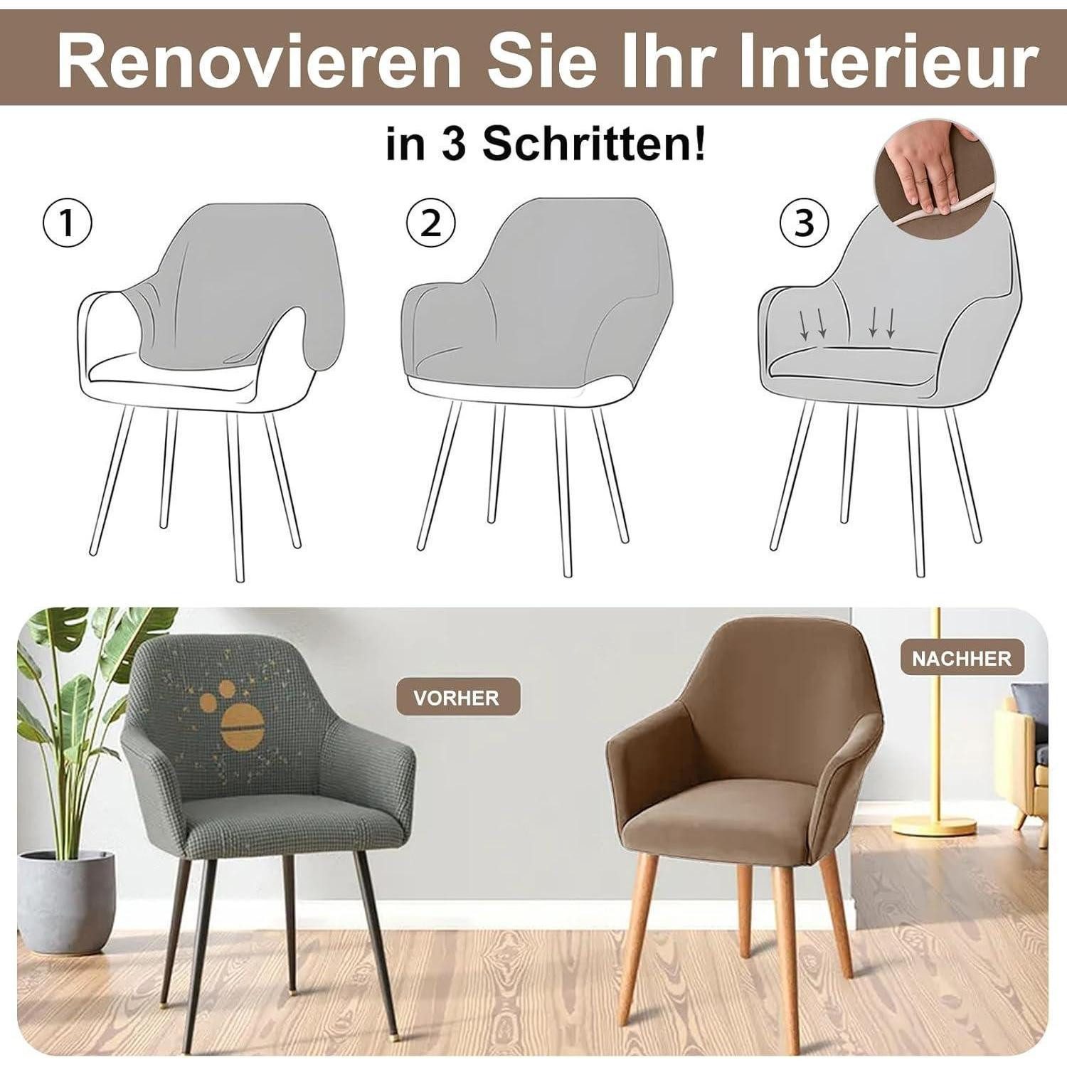 LuxusKollektion Stuhlhusse Stuhlhussen Stretch Waschbar 4er Set Stuhlbezug Kamel 4er Set – Bild 5 von 5