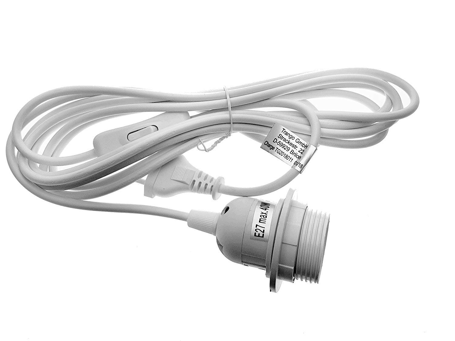TRANGO LED Pendelleuchte, 3er Pack 1011-350W Lampenfassung mit ON/OFF Schalter - E27 Fassung weiß mit 3,5m Netzkabel I Schraubring I Schalter, Lampenaufhängung I Pendelleuchte I Hängeleuchte