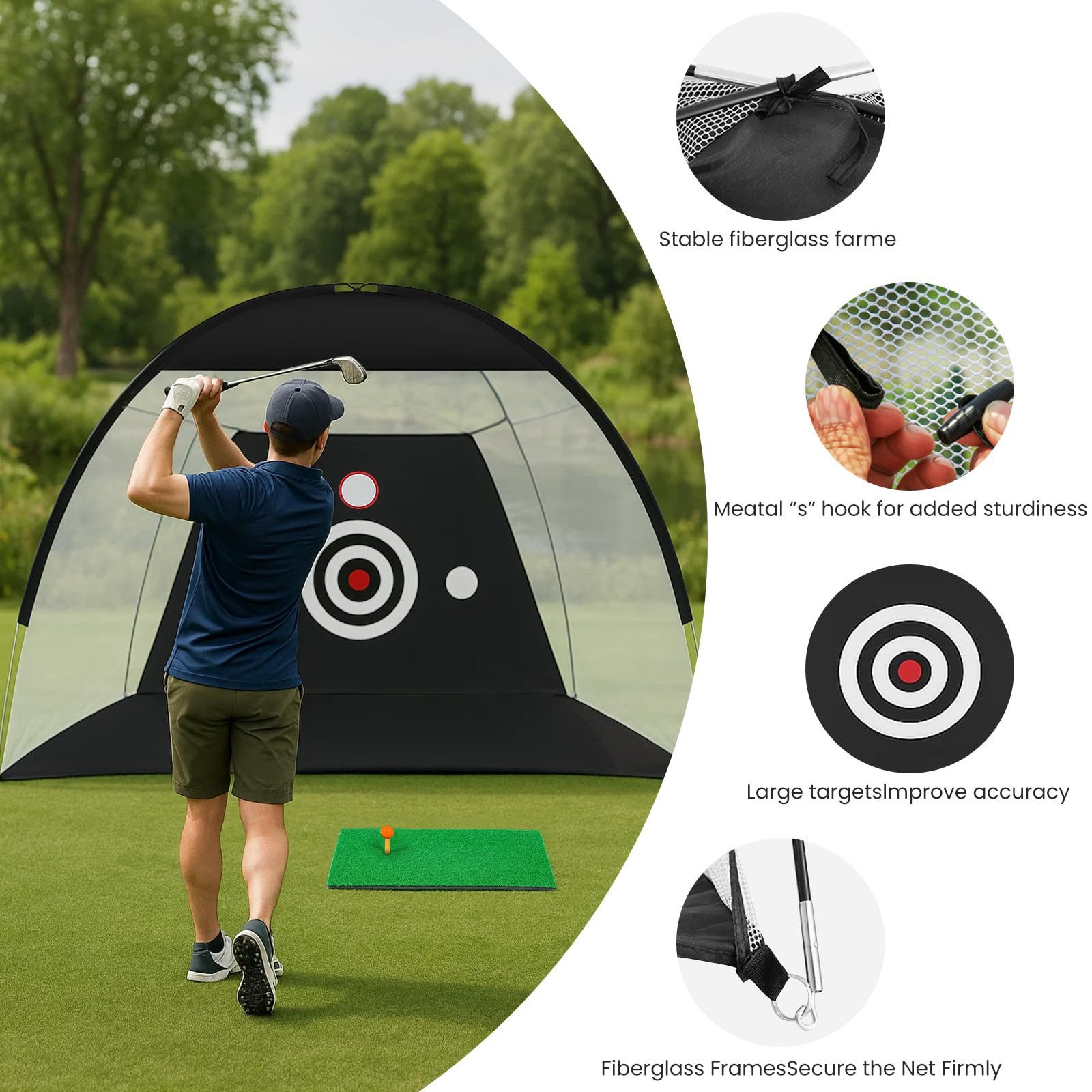 Youyijia Golf-Abschlagmatte Golf Übungsnetz 10x7 FT mit Matte – Professionelles