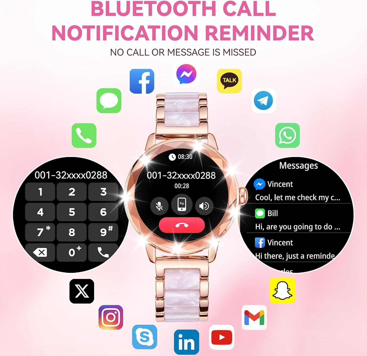 Zevelora Damen's IP68 wasserdicht Fitness-Tracker Telefonfunktion Smartwatch (Android/iOS), mit Anruf-Funktion 123 Sportmodi Menstruationszyklus-Funktione