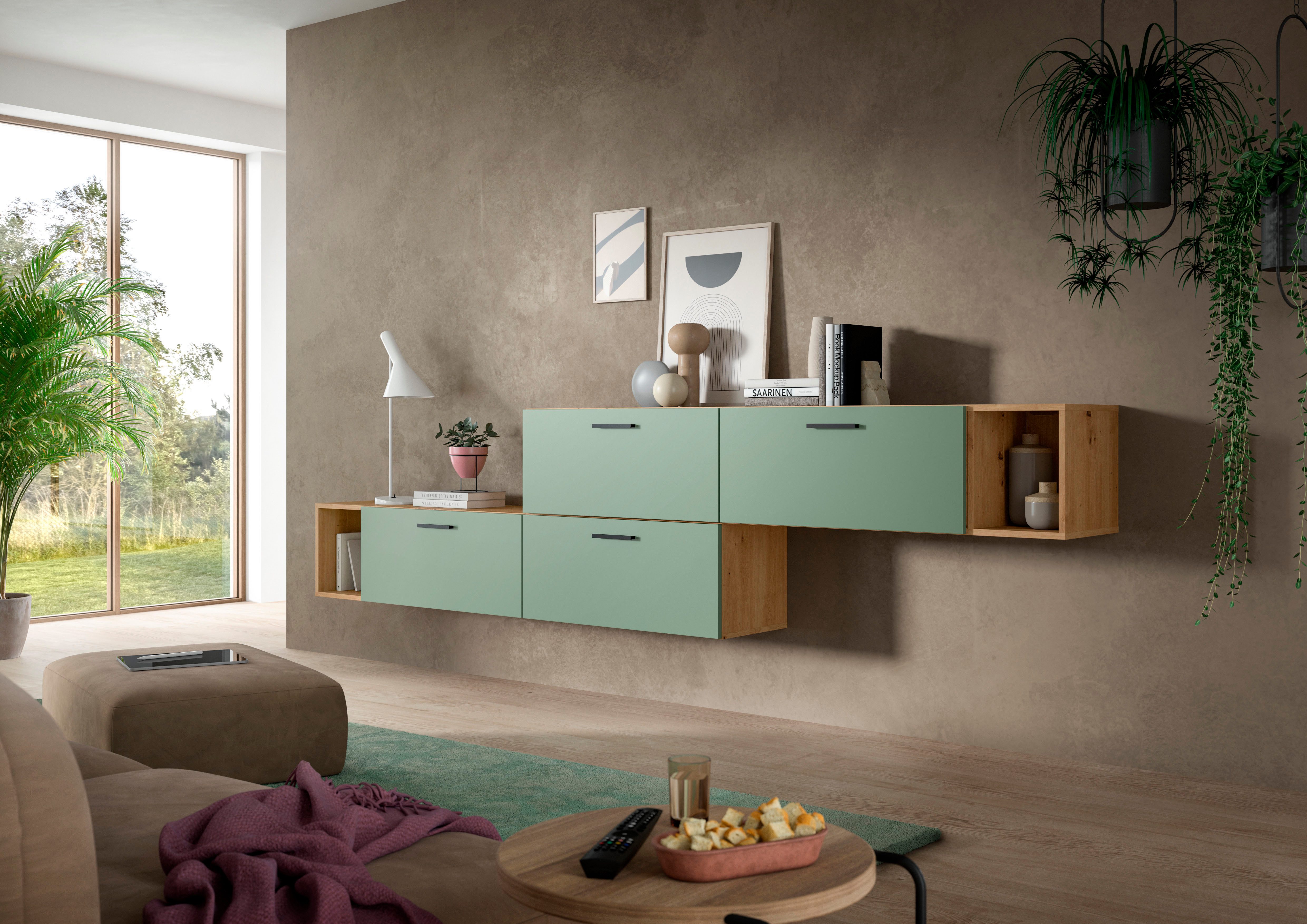 Home affaire Schrank-Set ENESTE, 6-teilig, in verschiedenen Farben, individuell kombinierbar, (2-St., verschiedenste Kombinationmöglichkeiten, stehend oder hängend), Stauraumelement, Kombination, Wohnkombination, Schrankwand, Lowboard