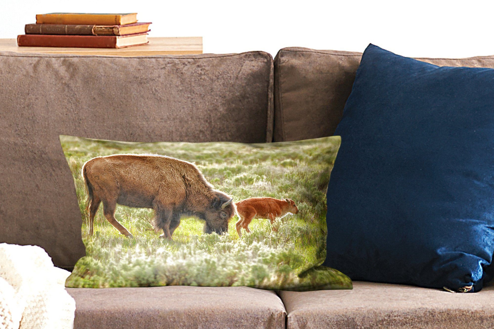 Baby MuchoWow in Füllung, Bison Zierkissen, mit Dekoration, Wyoming, Schlafzimmer Dekokissen Wohzimmer mit Dekokissen