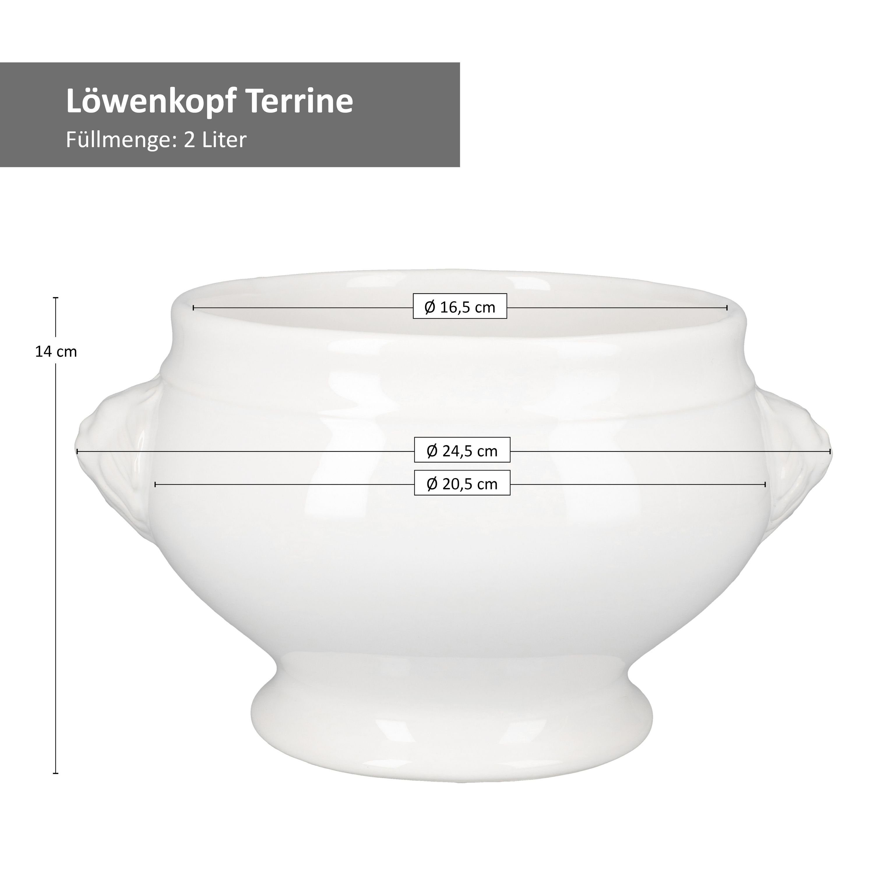 MamboCat Suppenschüssel LEO Löwenkopf-Terrinen Set 7-tlg. I 1x 2 L + 6x 0,25 L, Steingut