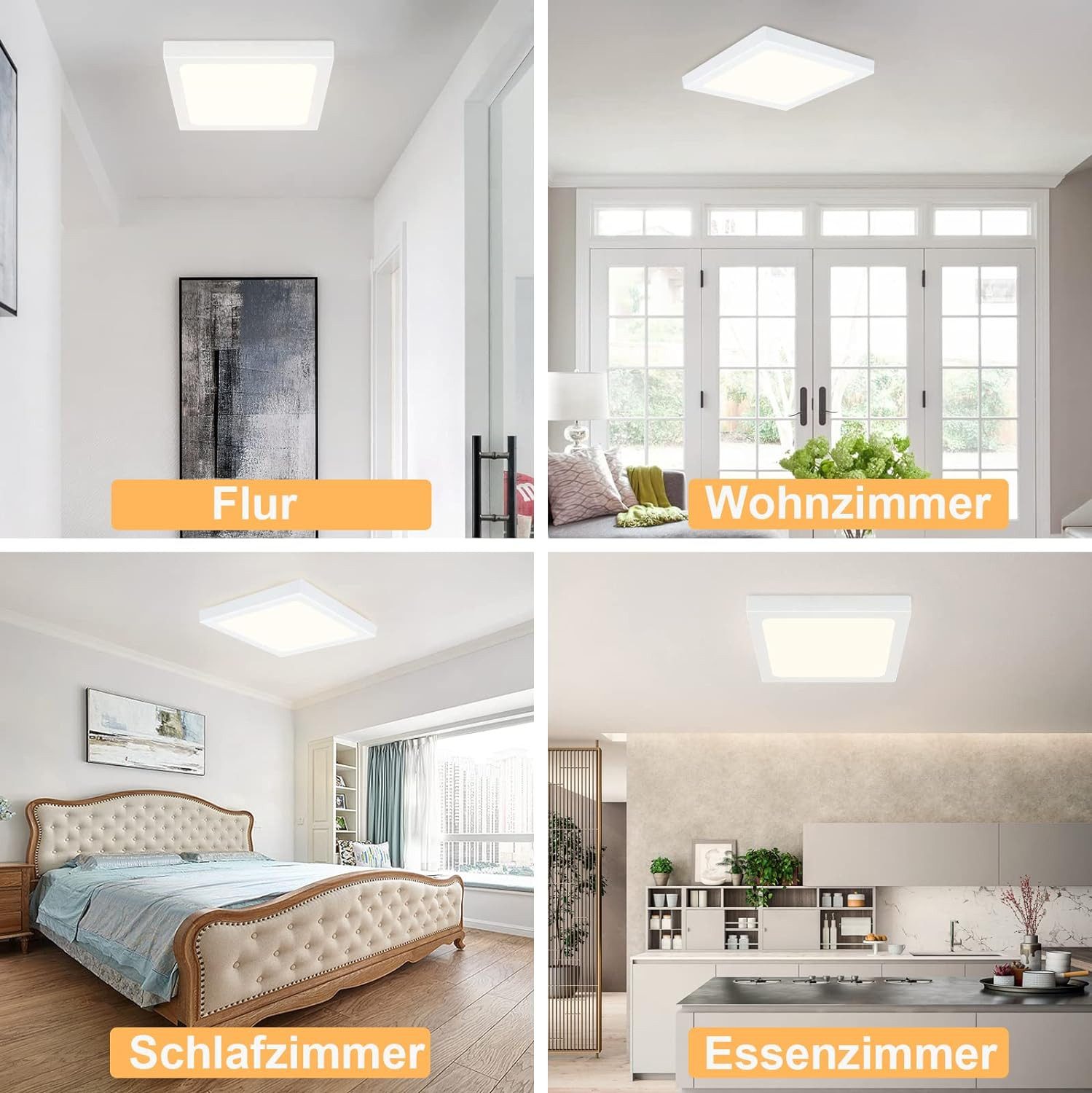 ZMH LED Deckenleuchte Wohnzimmer Quradratisch/Rund Weiß Ø22.5CM Flurlampe Modern für Büro, ‎Flimmerfrei, Energiesparend, Augenschutz, LED fest integriert, Neutralweißes