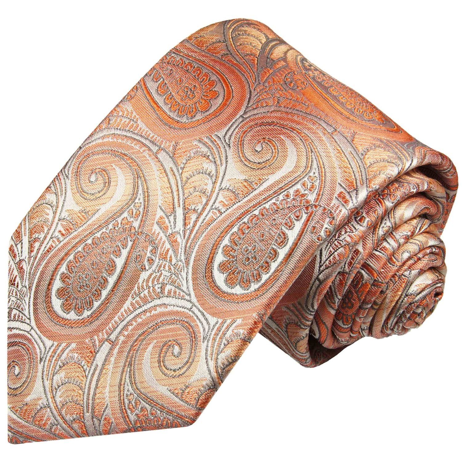 Paul Malone Krawatte Elegante Seidenkrawatte Herren Schlips paisley brokat 100% Seide Schmal (6cm), orange 380