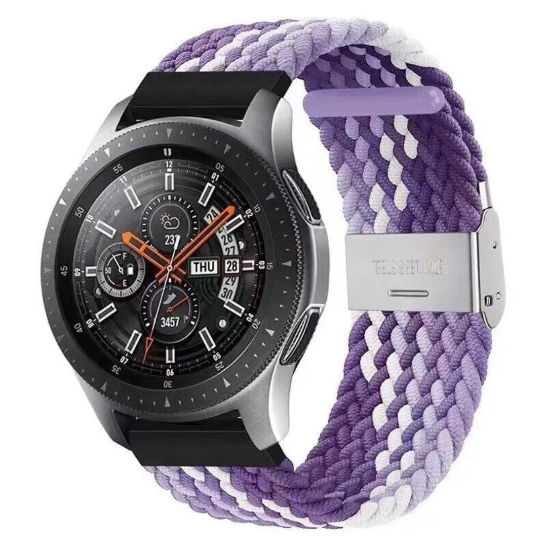 SmartUP Uhrenarmband Geflochtenes Armband für Samsung Galaxy Watch 4 5 6 Pro Gear Classic, Uhrenarmband mit verstellbaren Magnetverschluss #10 Tricolor Lila