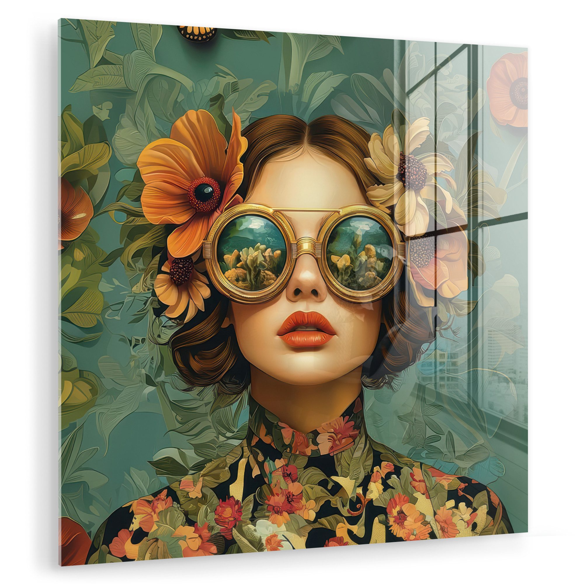 MuchoWow Acrylglasbild Frau - Blumen - Schmetterlinge - Natur - Vintage, In günstig online kaufen